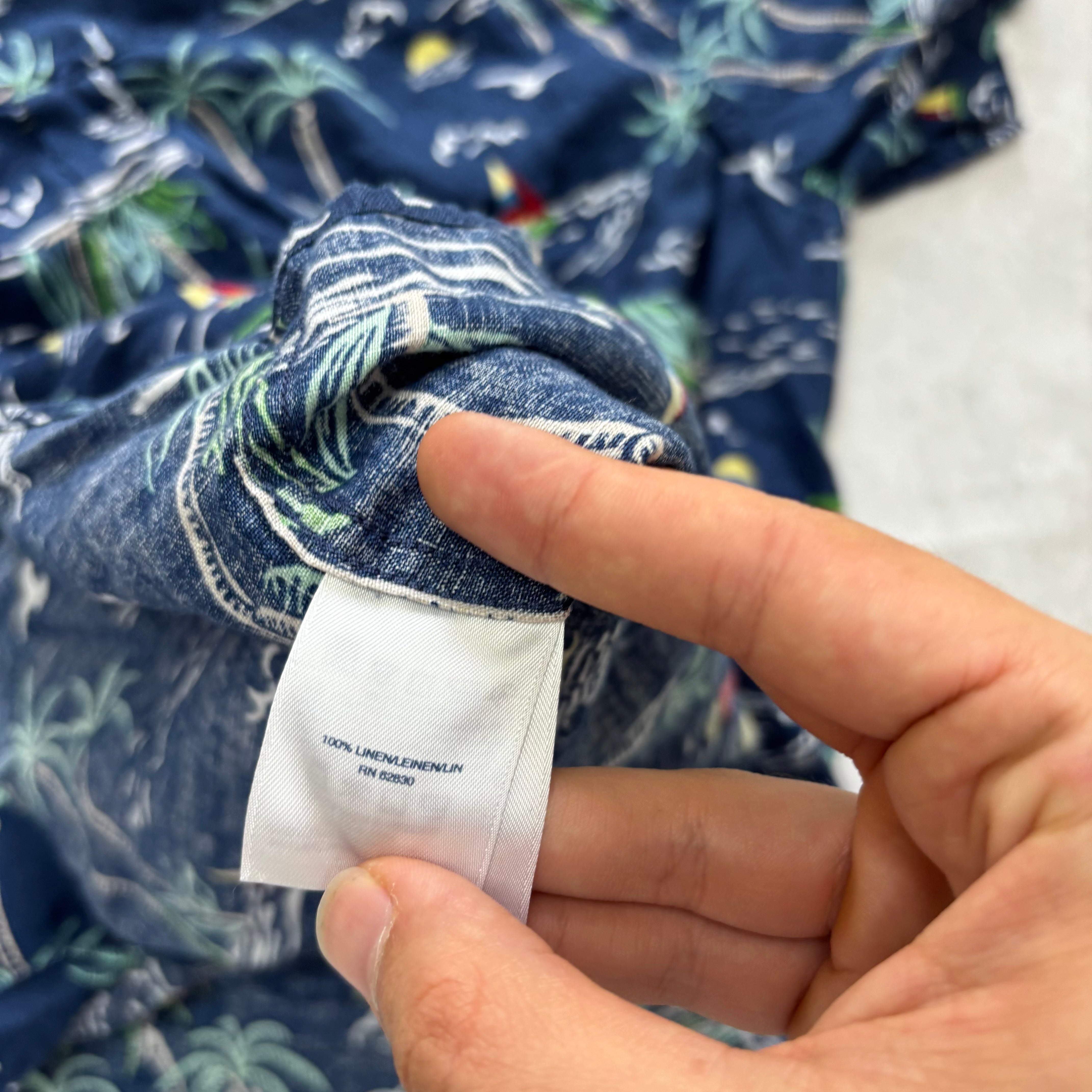 Hawaiian Shirt Mens XL Blue Floral Aloha Short Sleeve Linen (E)