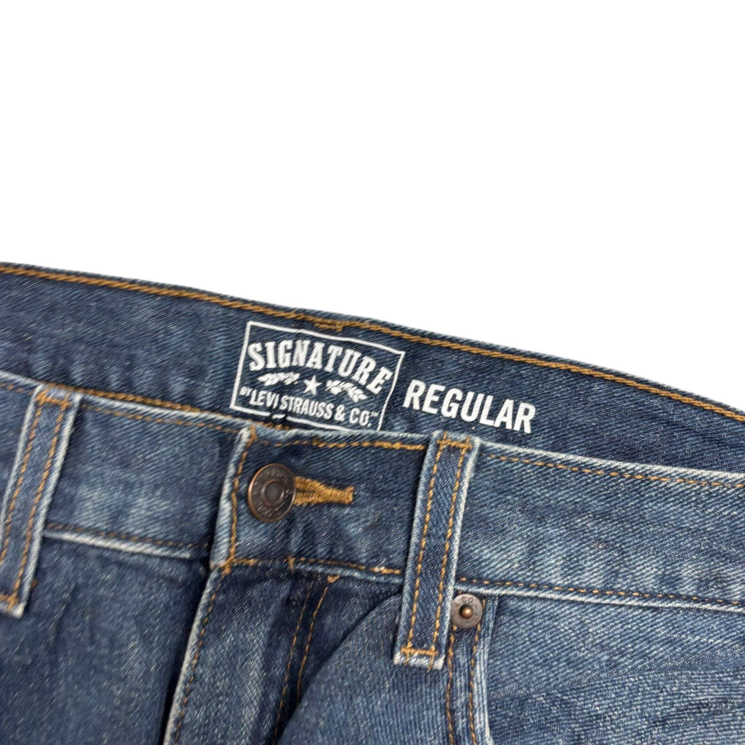 Levis Signature Jeans W33 L32 Mens Mid Blue Regular Straight Fit Denim (E)
