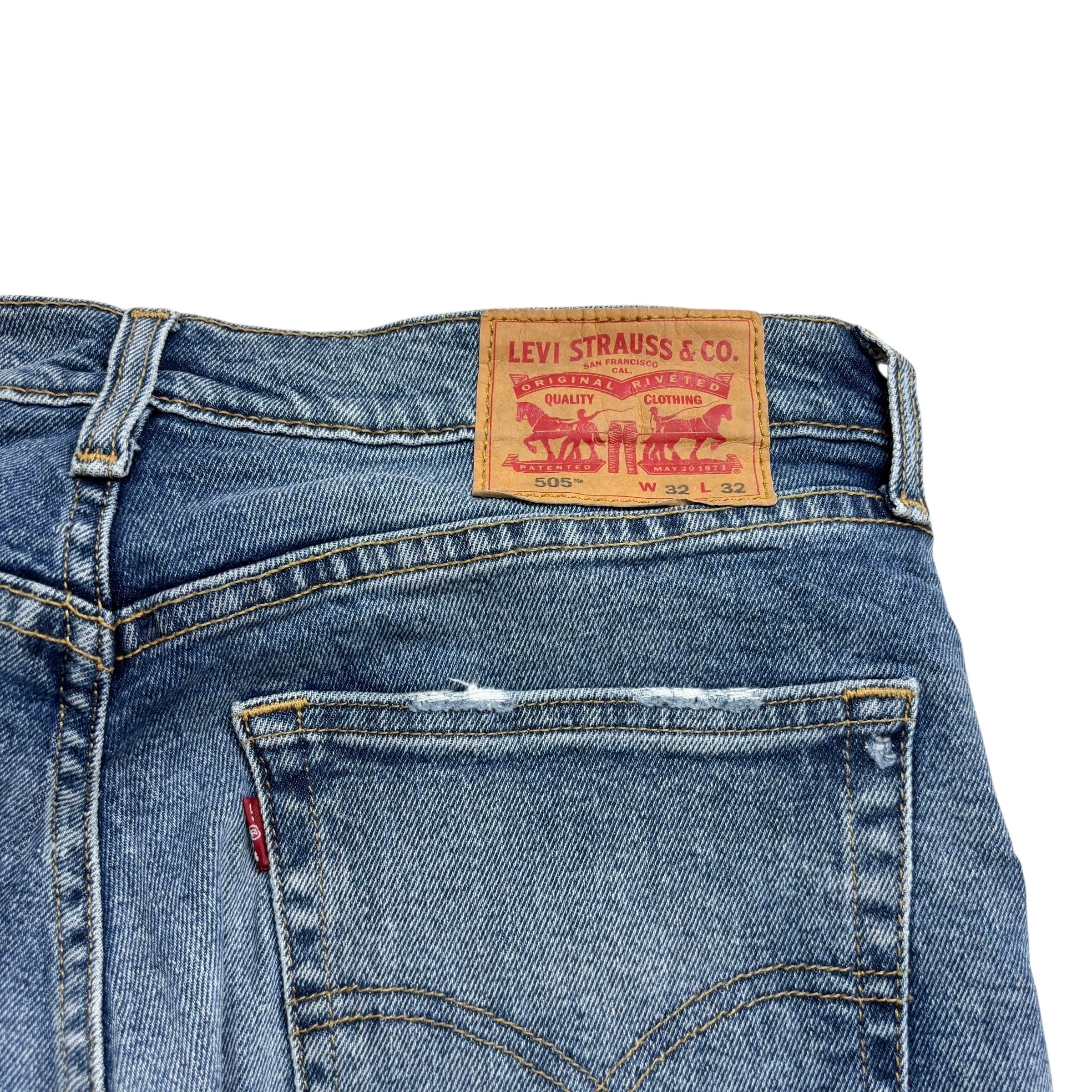 Levis 505 Jeans W32 L32 Mens Mid Blue Regular Straight Fit Stretch Denim