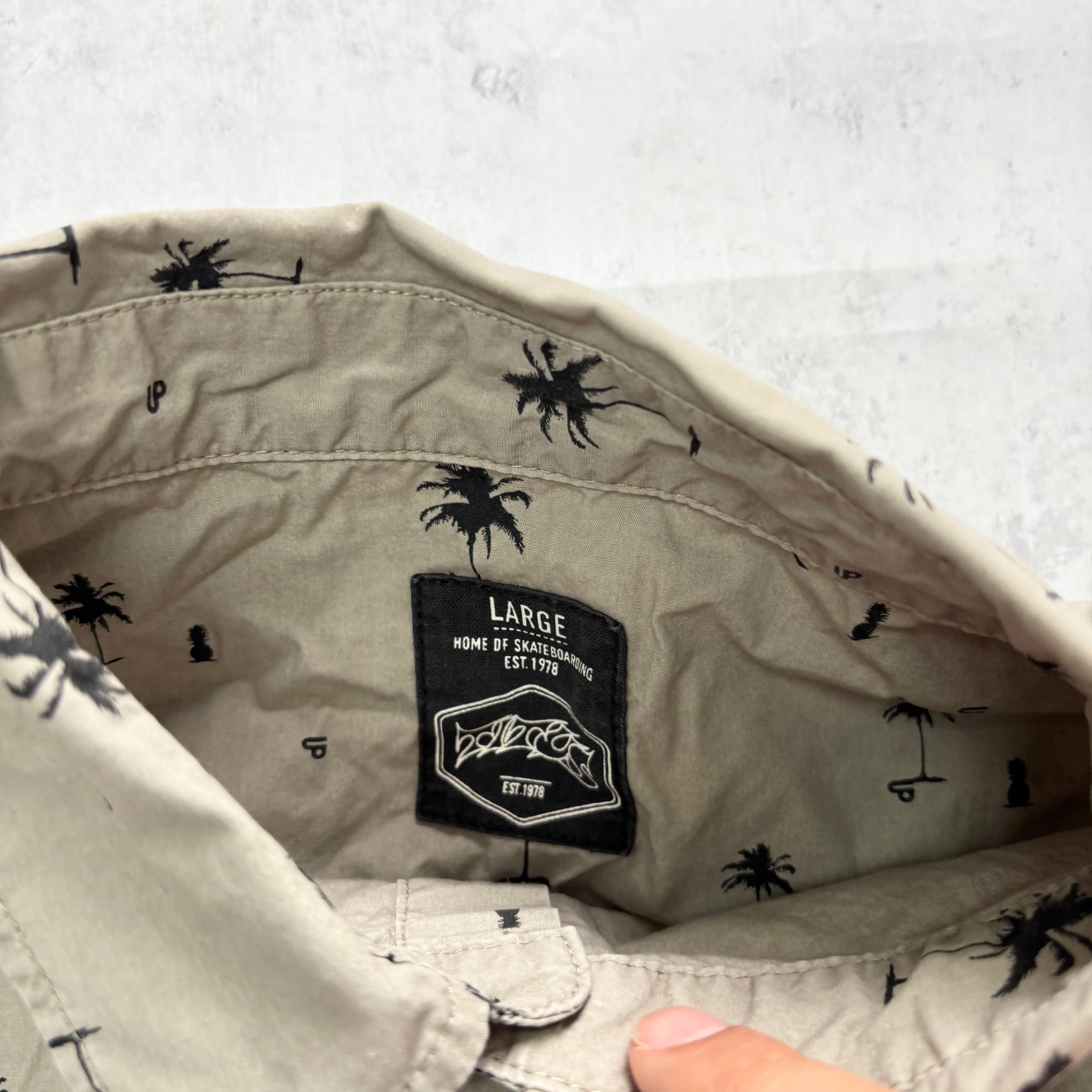 Hawaiian Shirt Mens Large Grey Floral Aloha Short Sleeve Cotton (E)