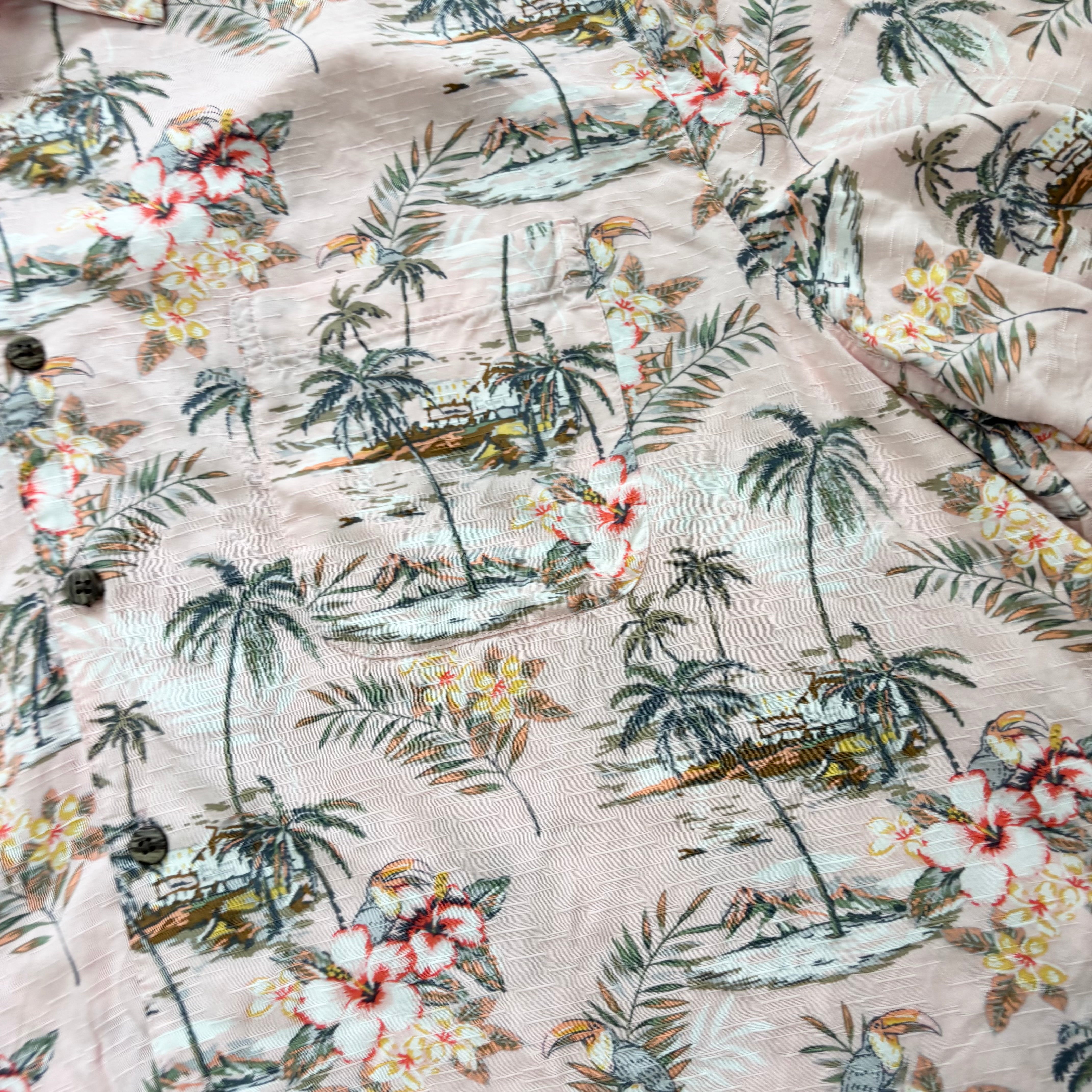 Hawaiian Shirt Mens 3XL Pink Floral Aloha Short Sleeve Rayon (E)