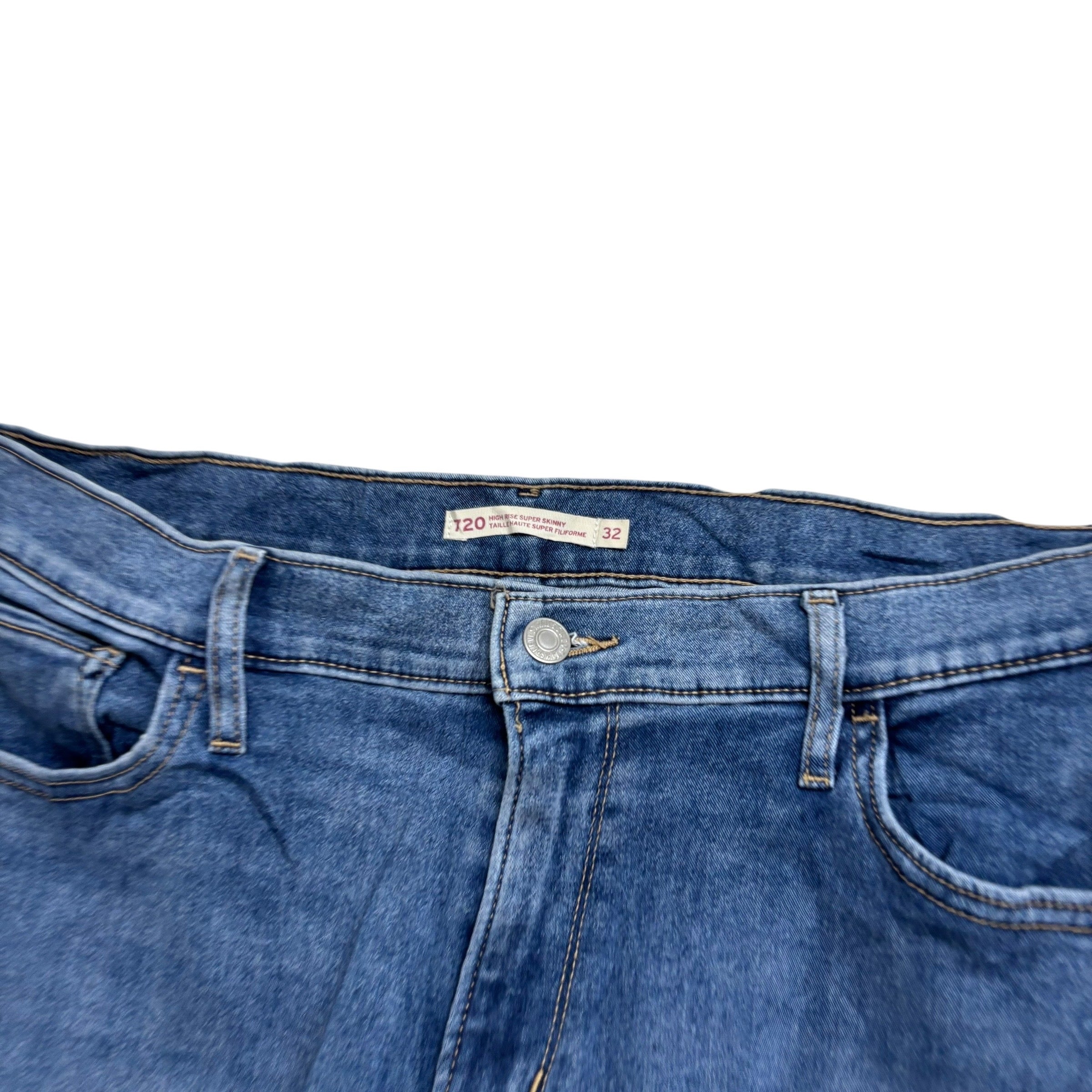 Levis 720 Jeans W32 L30 Womens High Rise Super Skinny Mid Blue Stretch (E)