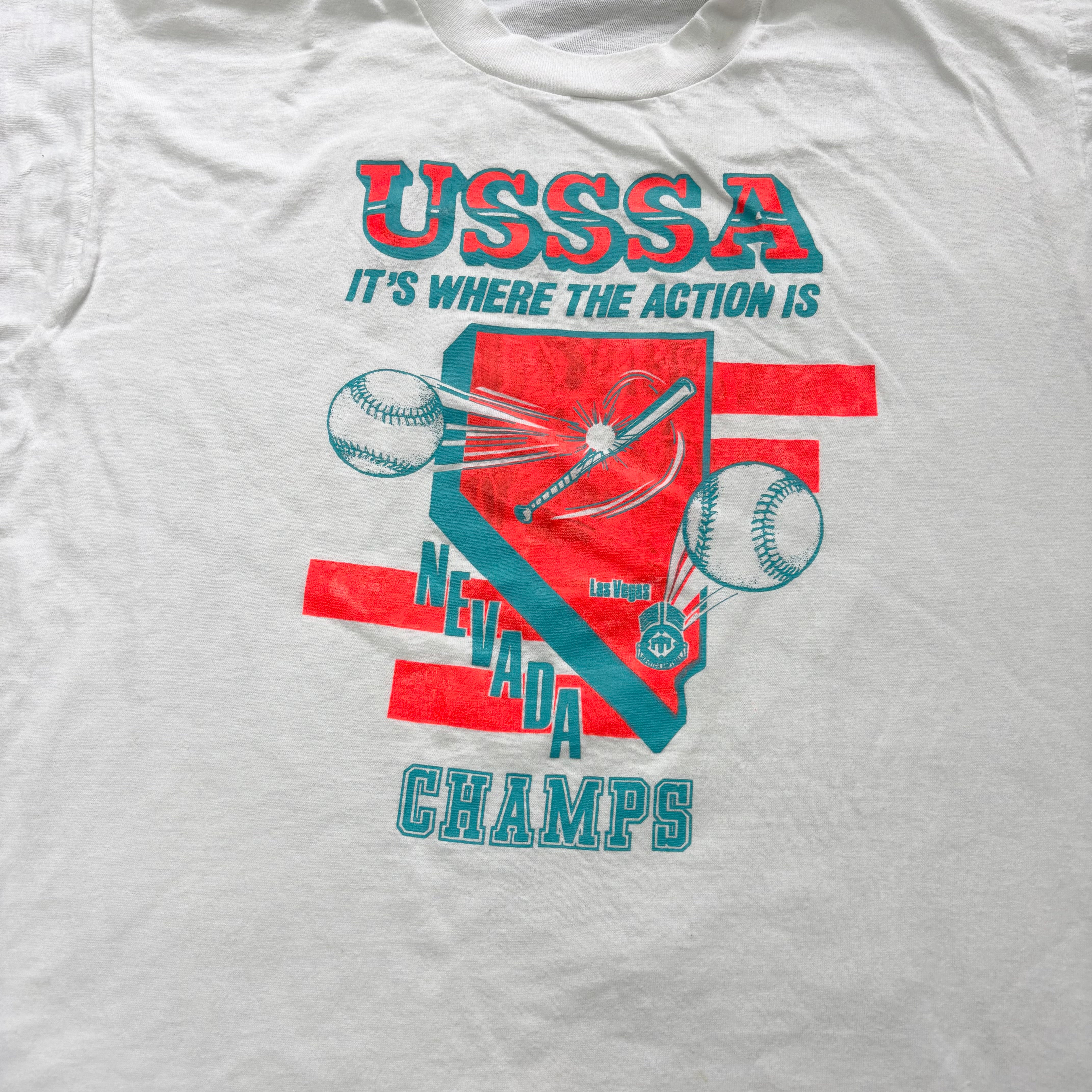 Vintage T Shirt Mens Medium White Single Stitch Graphic Print 90s USA Sports