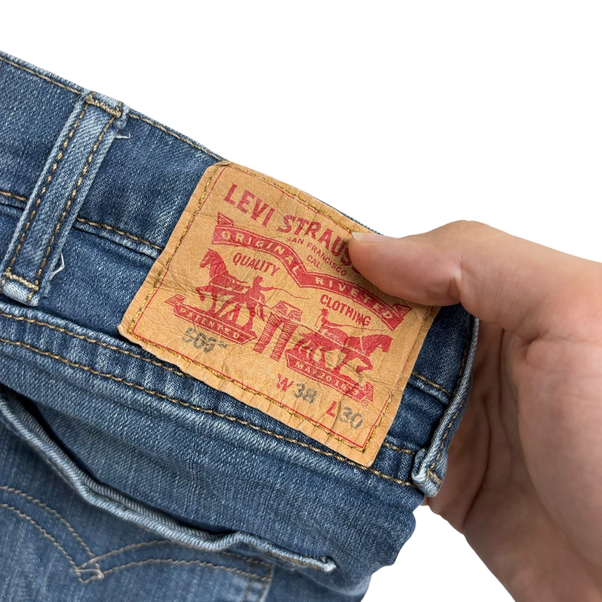 Levis 505 Jeans W38 L29 Mens Dark Blue Regular Straight Fit Stretch Denim