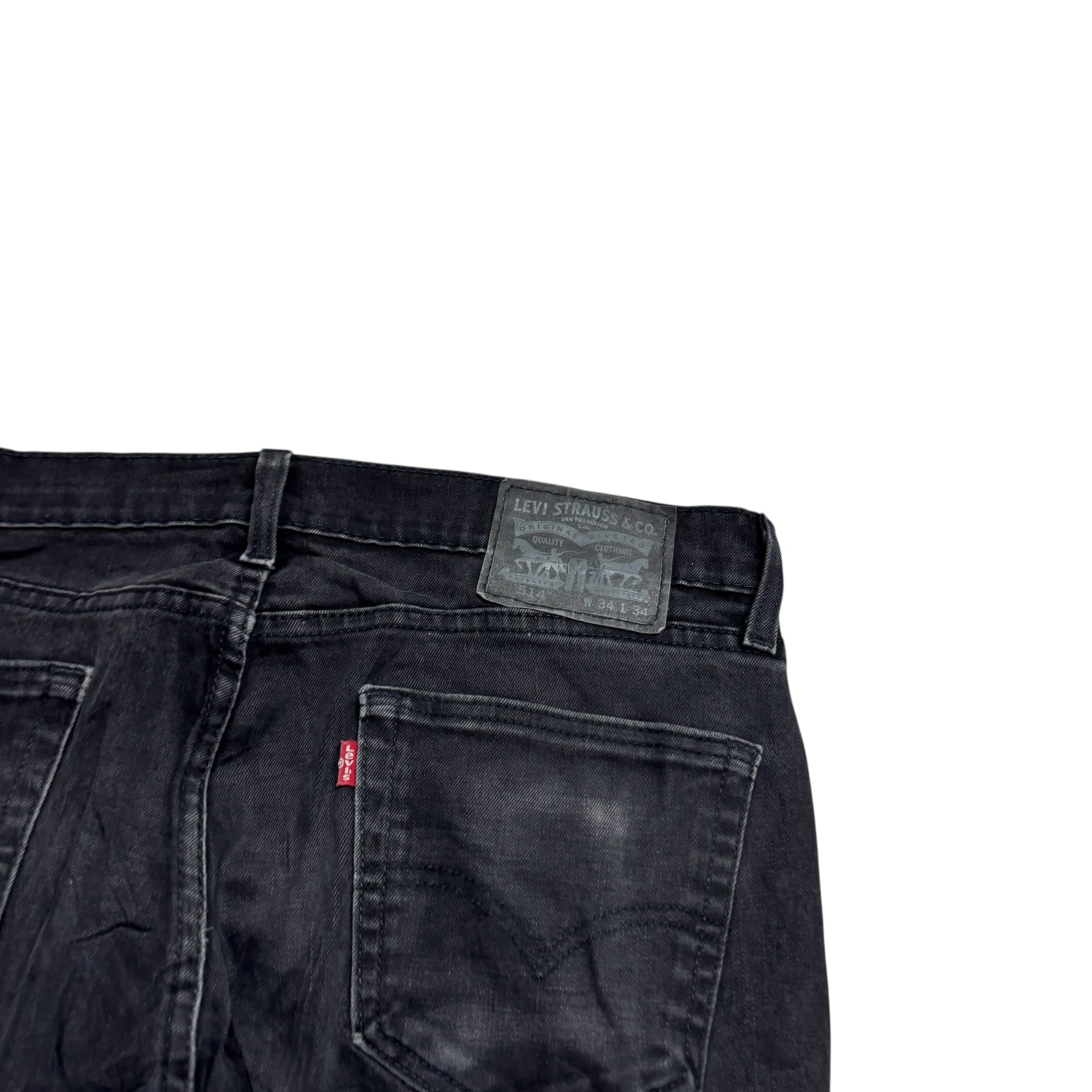 Levis 514 Jeans W34 L34 Mens Black Regular Straight Fit Stretch Denim