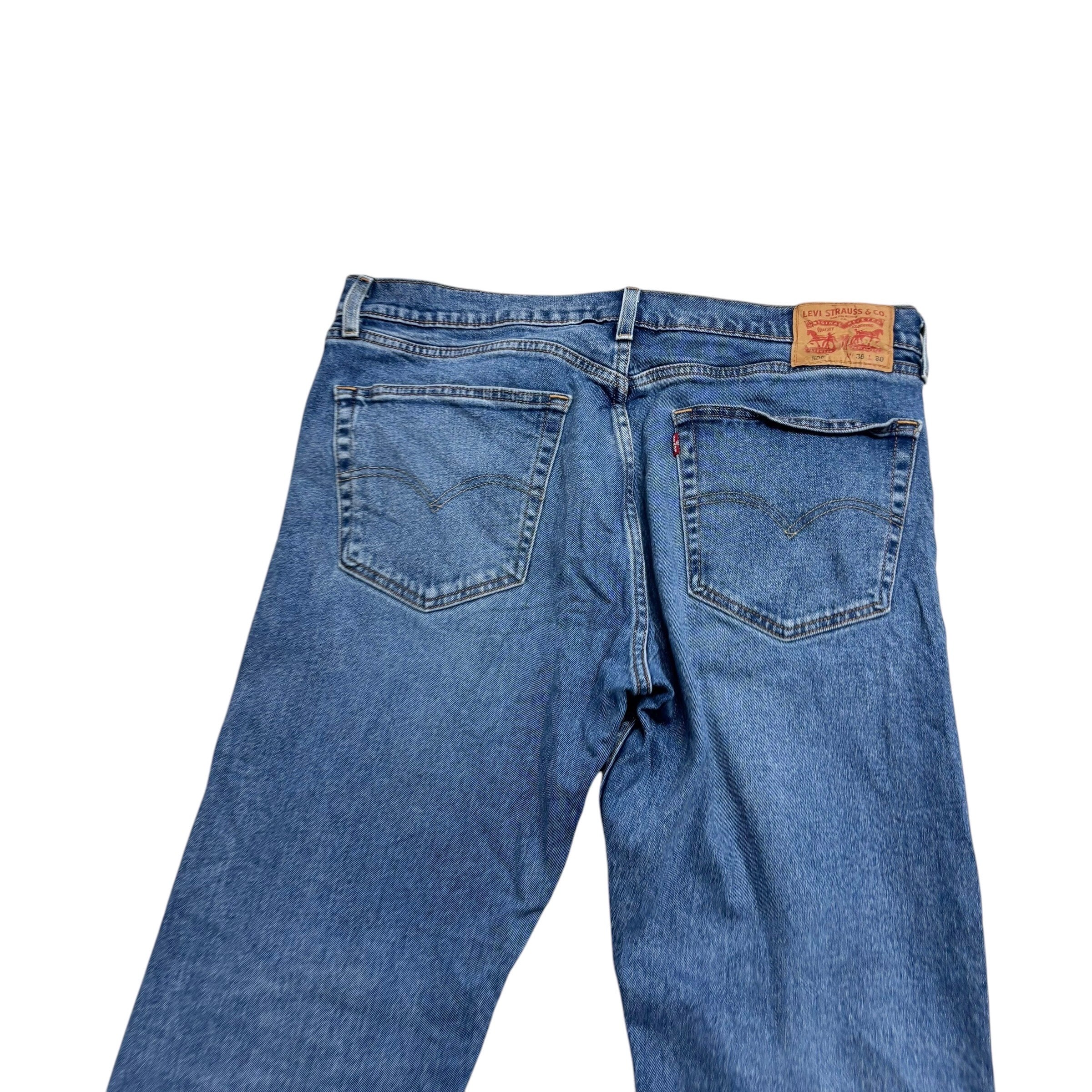 Levis 505 Jeans W36 L30 Mens Mid Blue Regular Straight Fit Stretch Denim (E)