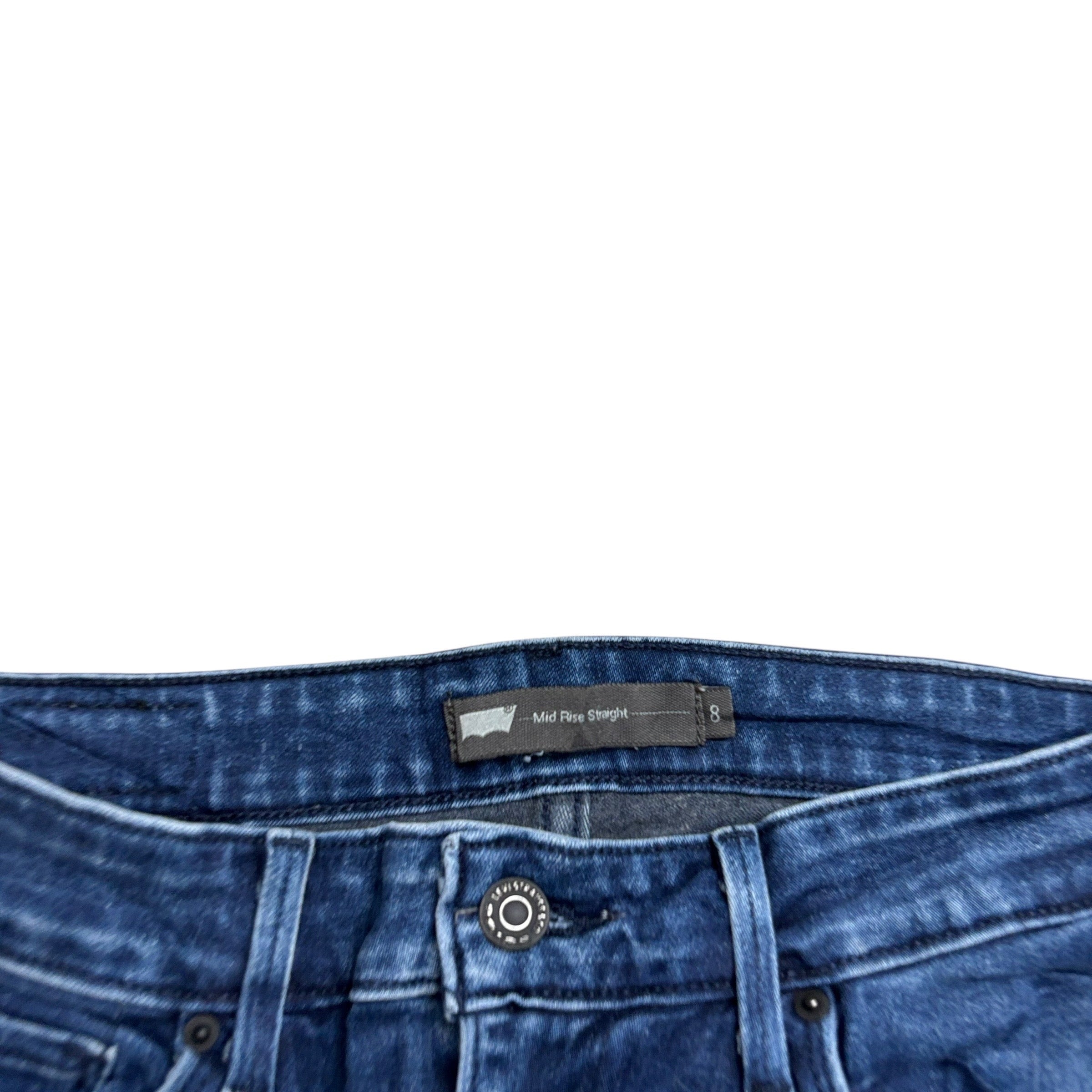 Levis Jeans W29 L32 Womens Mid Rise Straight Navy Blue Stretch Denim (E)