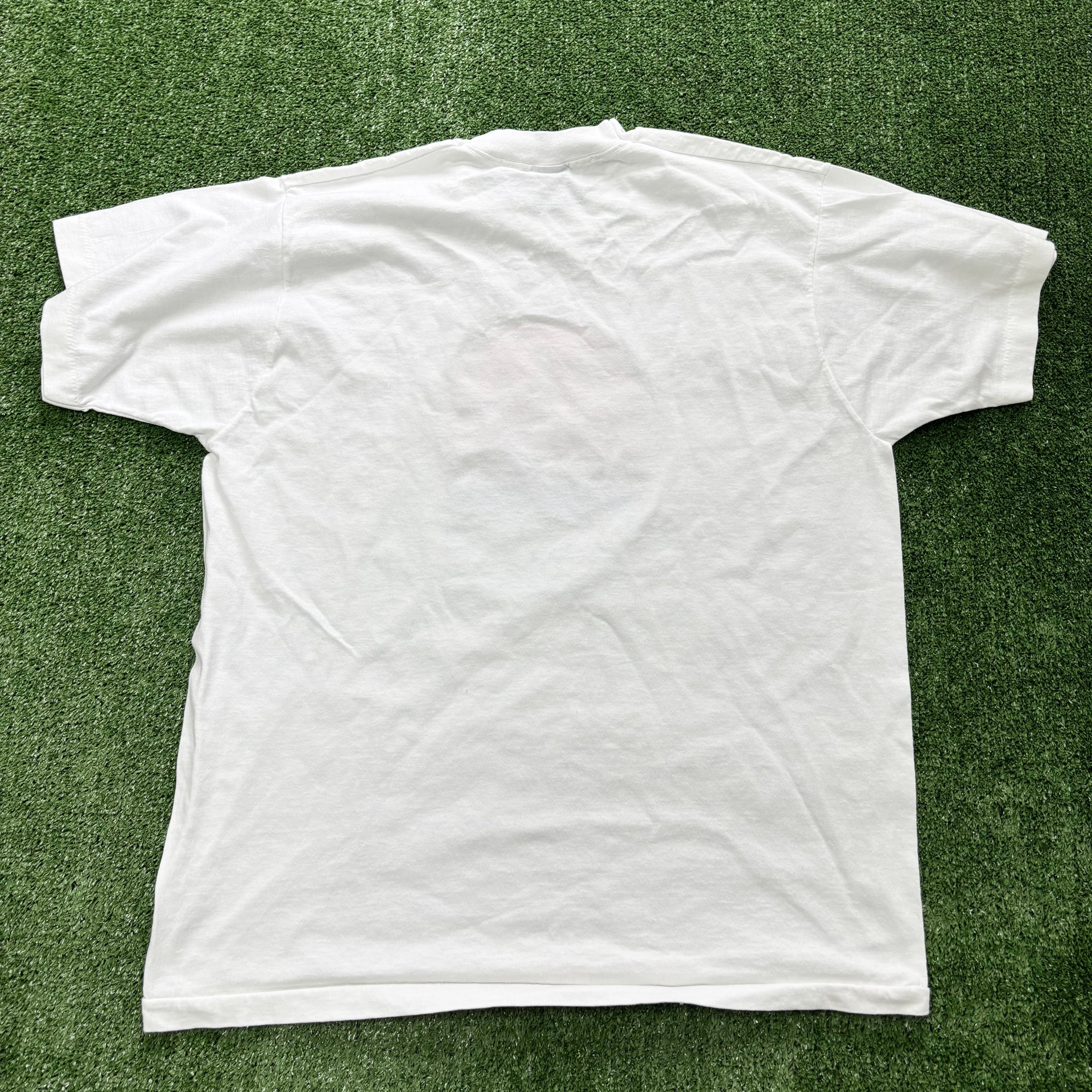 Vintage T Shirt Mens Large White Single Stitch Graphic Print 90s USA (E)