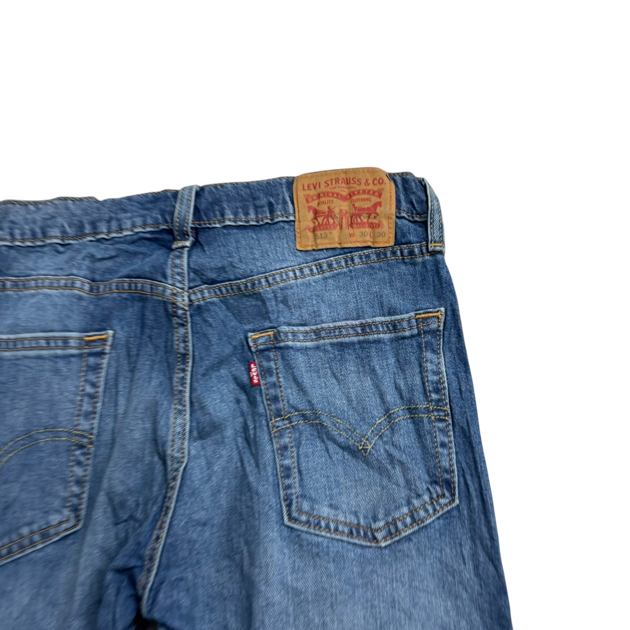 Levis 513 Jeans W30 L30 Mens Mid Blue Slim Straight Fit Stretch Denim (E)