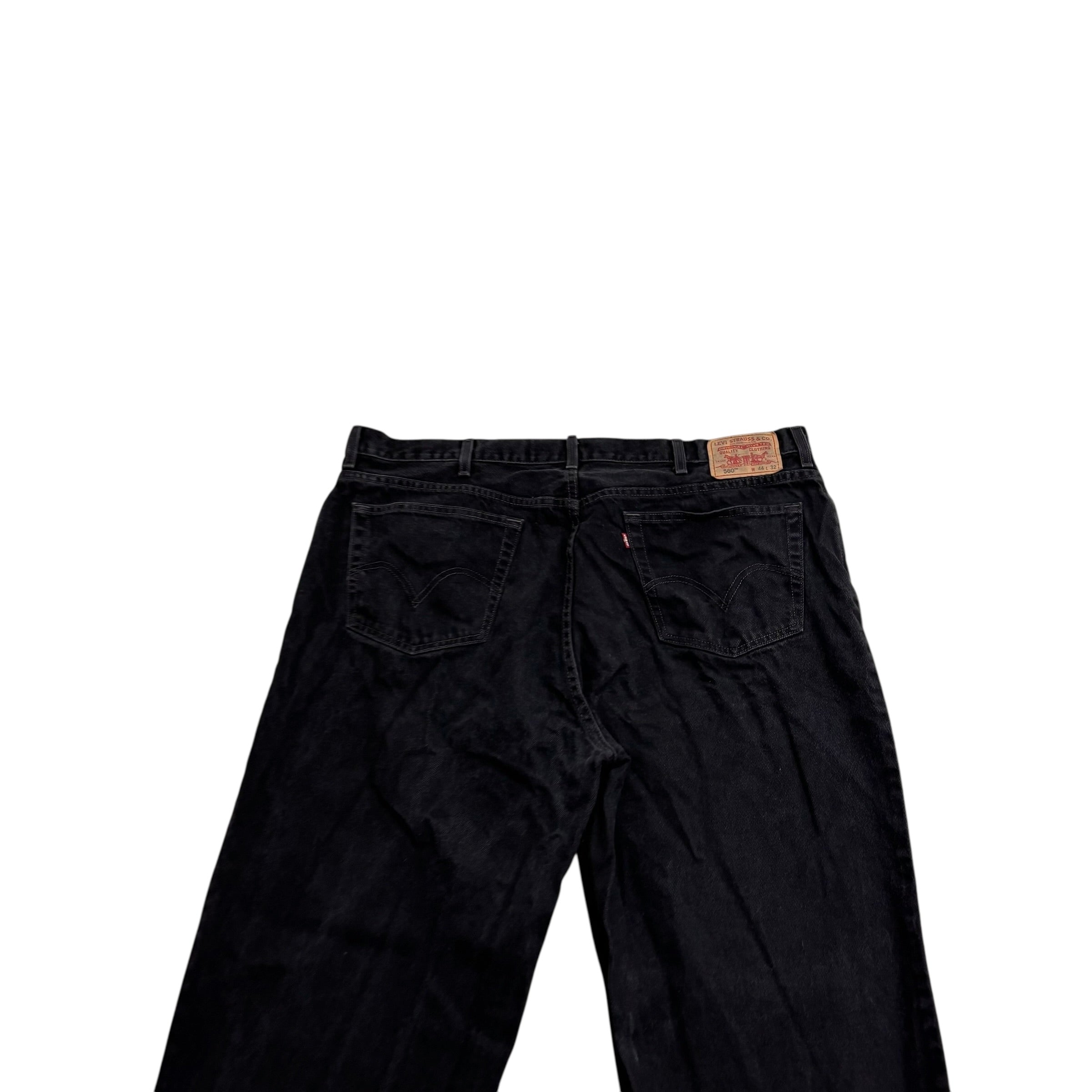 Levis 560 Jeans W44 L32 Mens Black Baggy Relaxed Comfort Fit Vintage Denim (E)