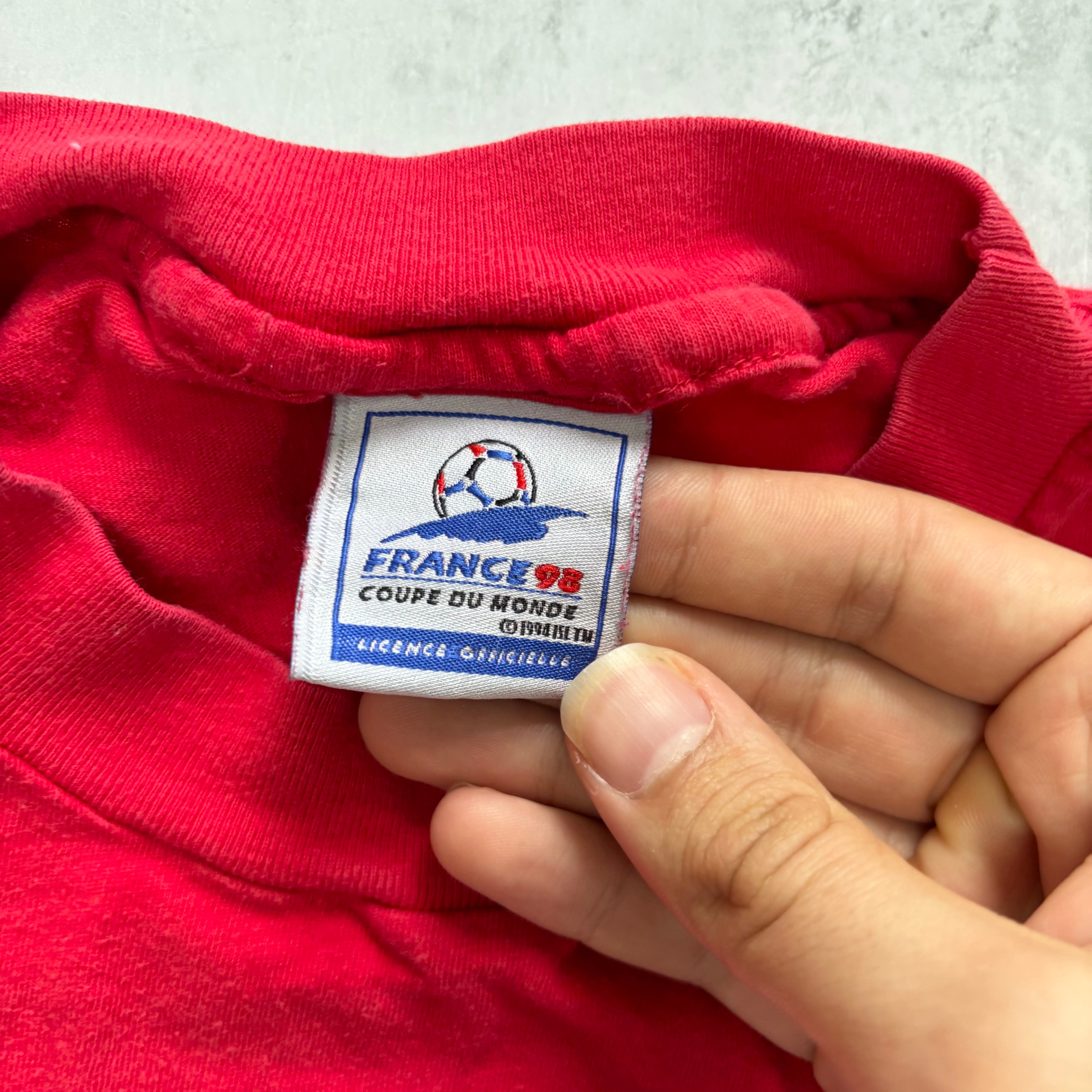 Vintage T Shirt Mens Small Red Graphic Print 90s France 98 World Cup (E)