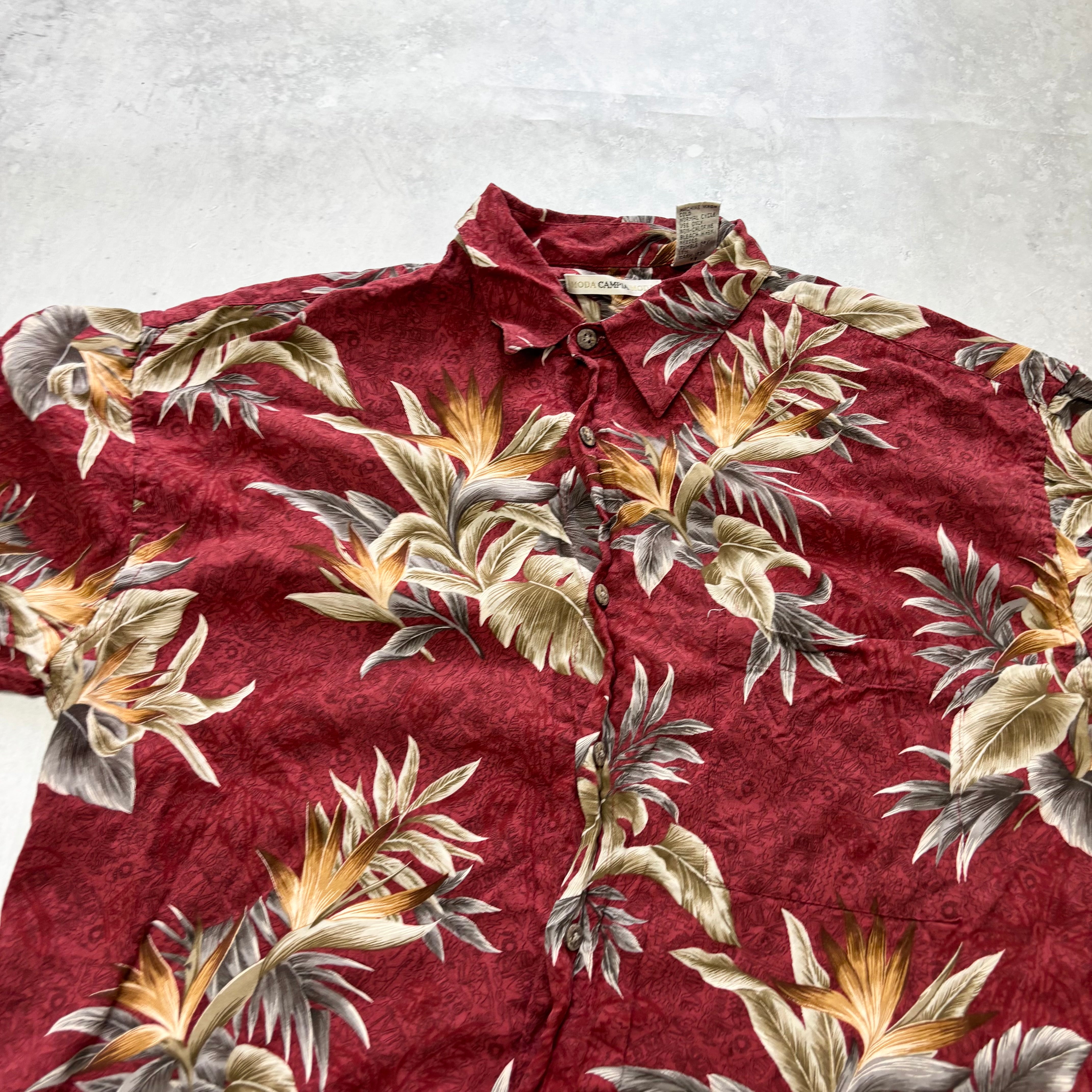 Vintage Hawaiian Shirt Mens Medium Red Floral Aloha Short Sleeve Rayon (E)