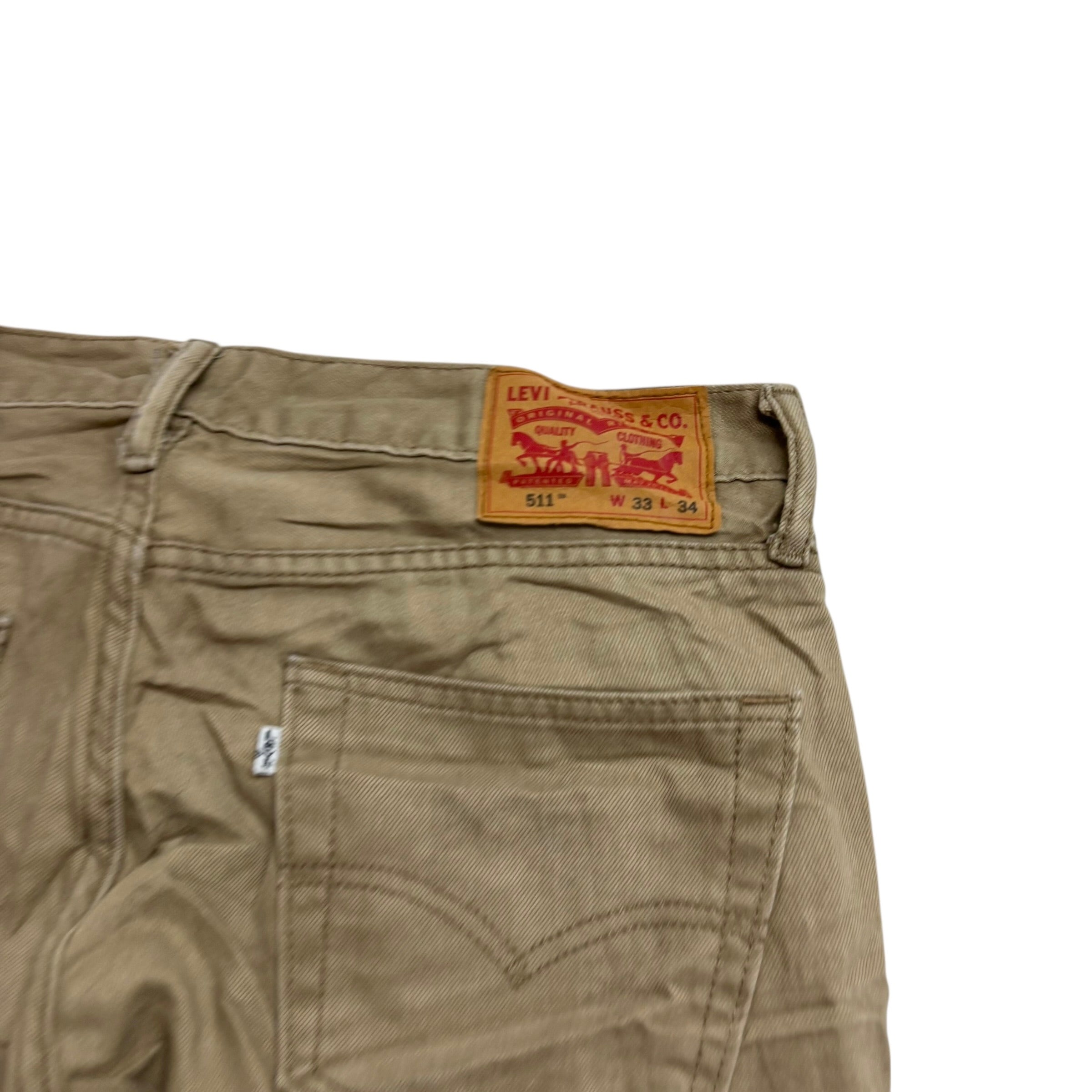 Levis 511 Trousers W33 L34 Mens Beige Slim Fit Cotton Pants (E)