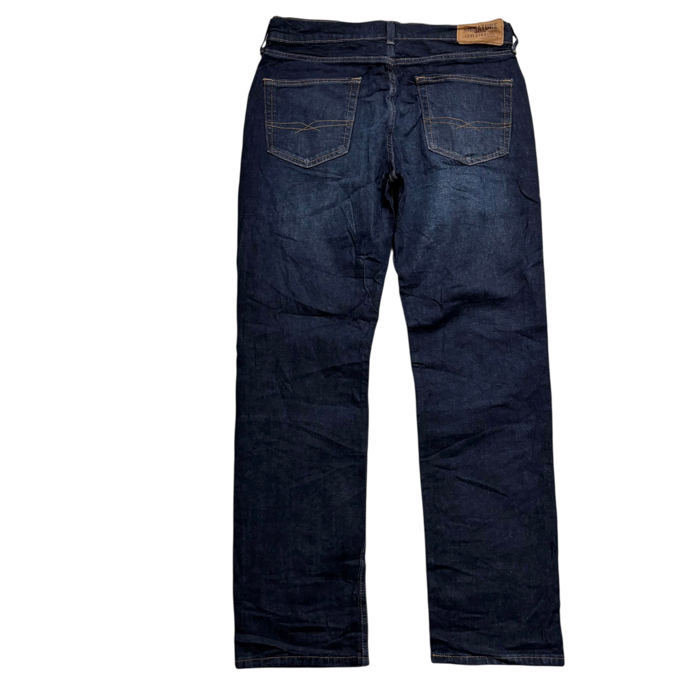 Levis Signature Jeans W32 L32 Mens Dark Blue Regular Straight Stretch Denim (E)