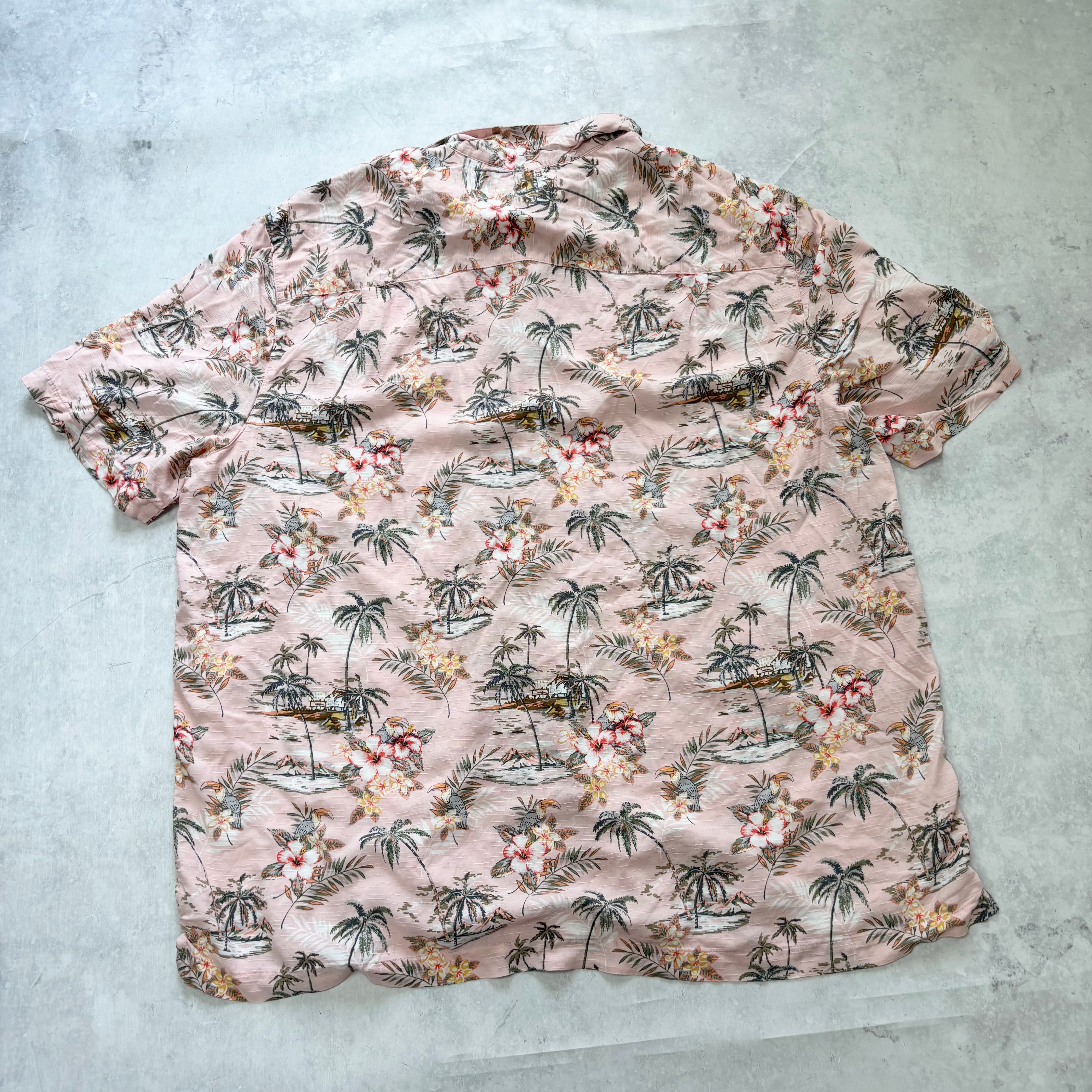 Hawaiian Shirt Mens 3XL Pink Floral Aloha Short Sleeve Rayon (E)