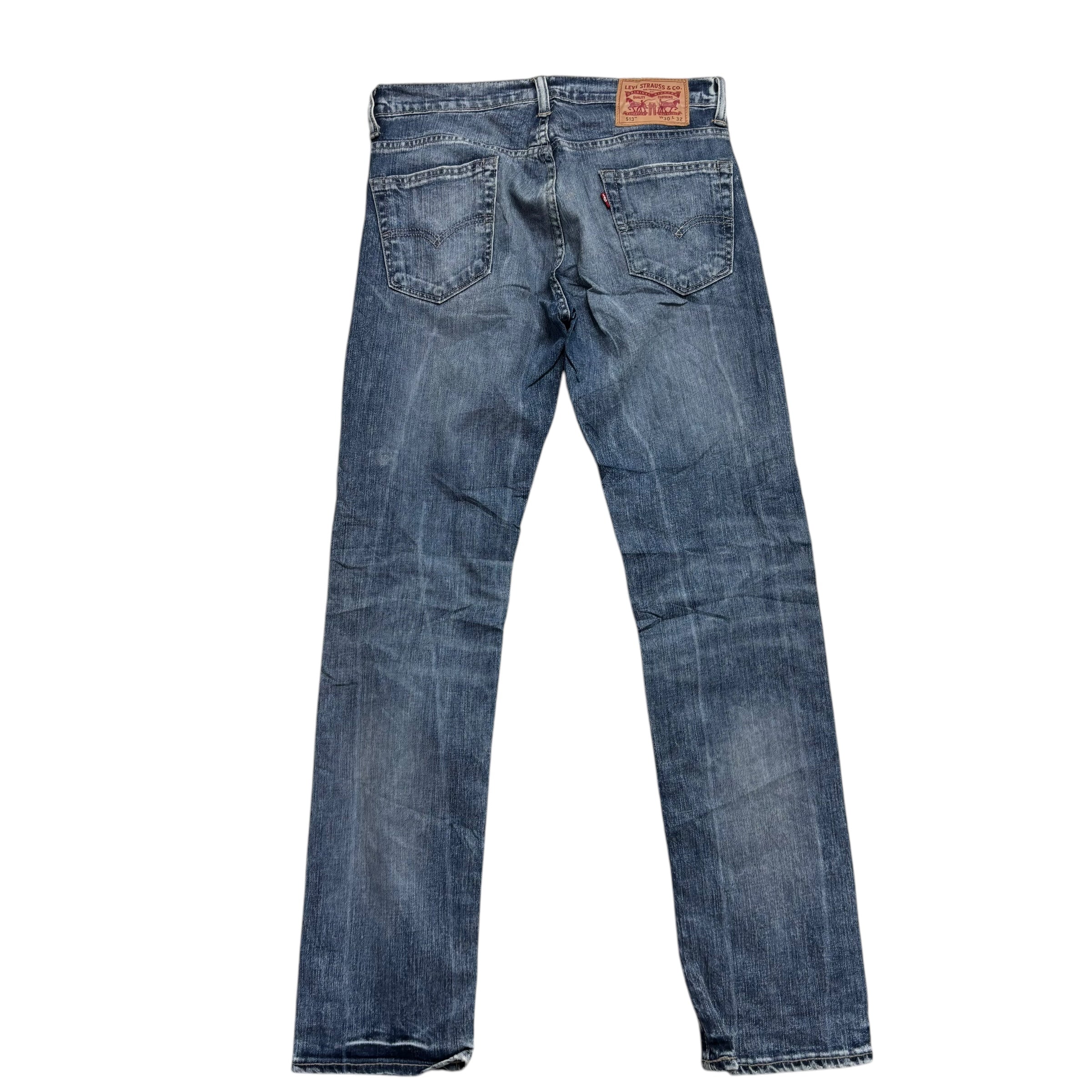 Levis 513 Jeans W30 L32 Mens Mid Blue Slim Straight Fit Stretch Denim (E)