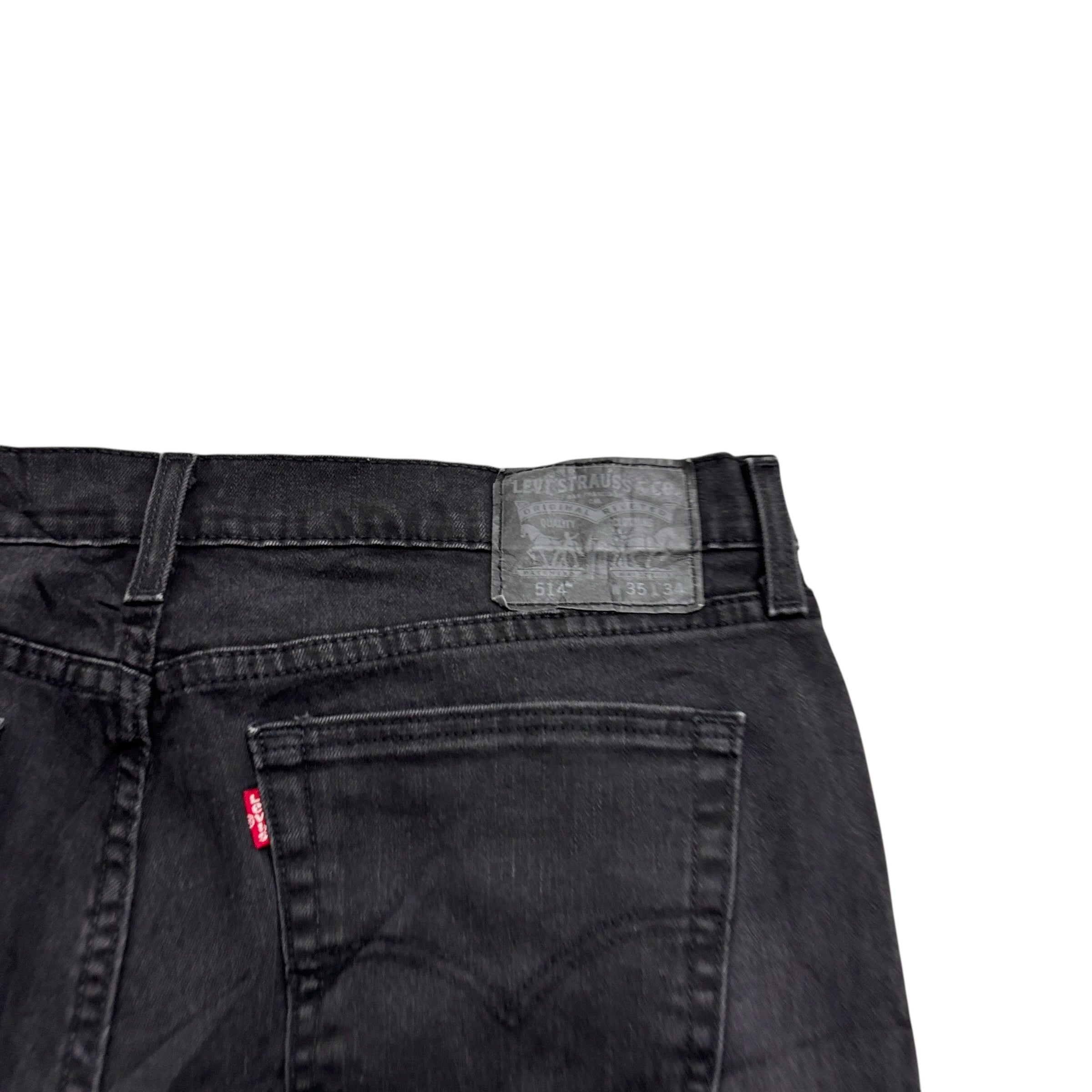 Levis 514 Jeans W35 L34 Mens Black Regular Straight Fit Stretch Denim (E)