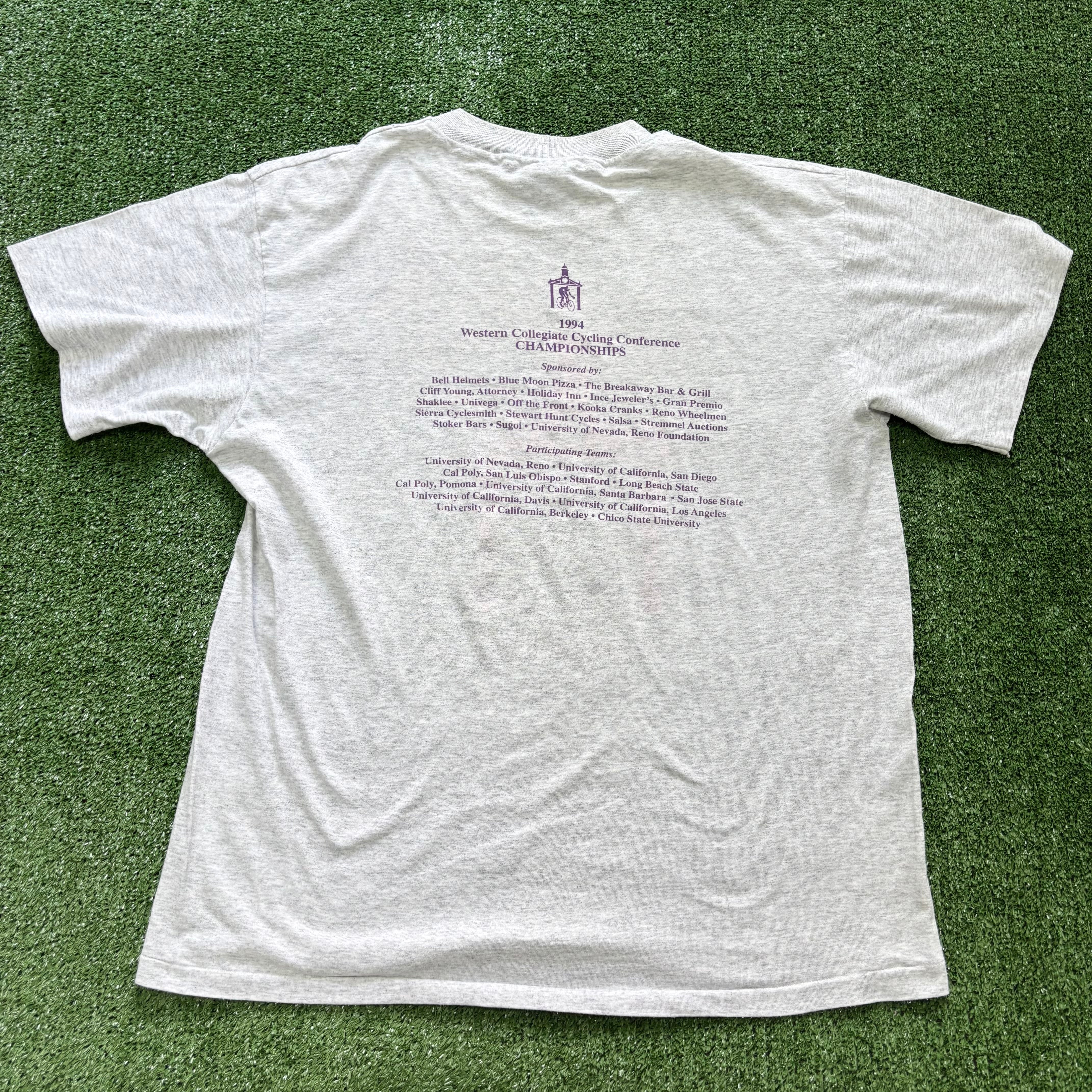 Vintage T Shirt Mens Large Grey Single Stitch Graphic Print 90s USA Cycling (E)