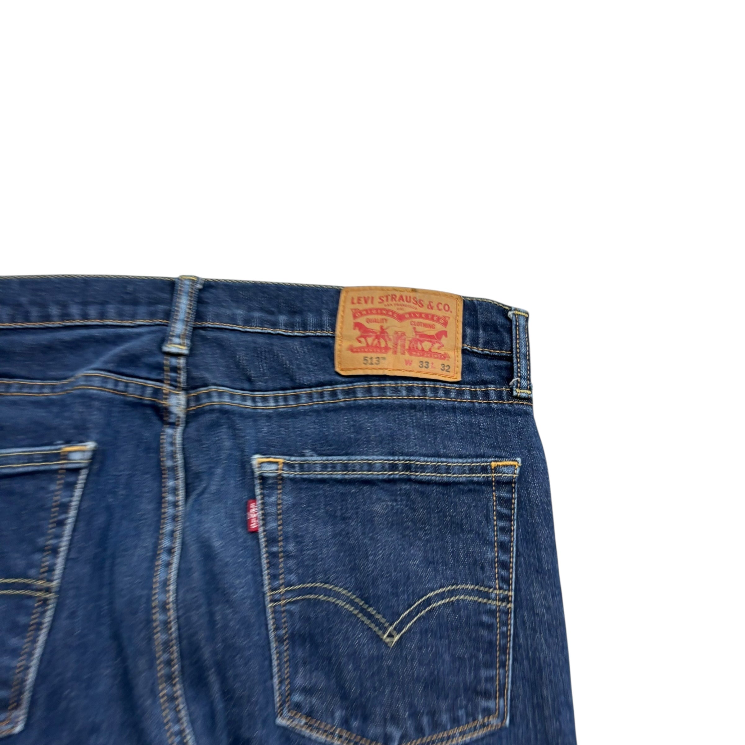 Levis 513 Jeans W33 L32 Mens Dark Blue Slim Straight Fit Stretch Denim (E)