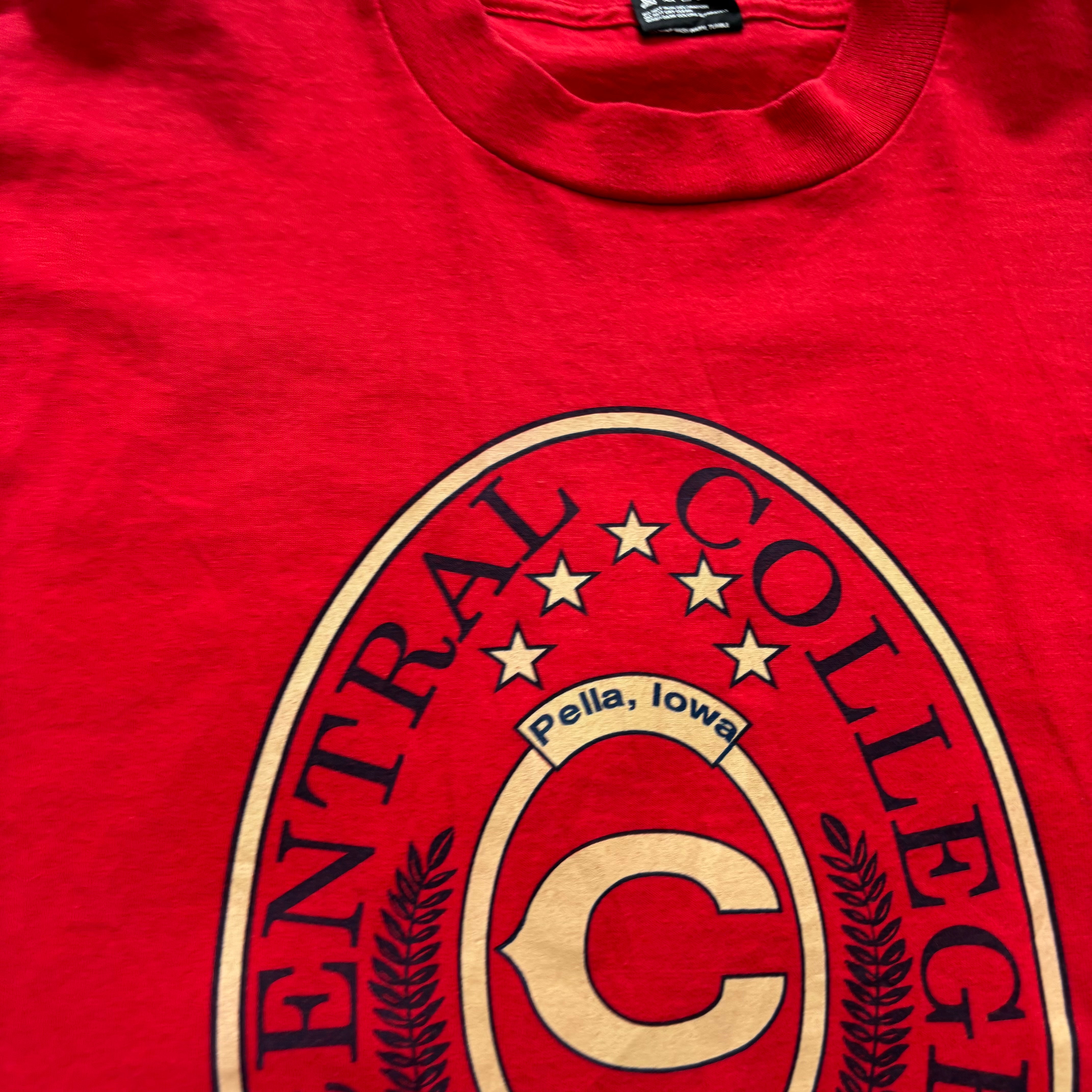 Vintage T Shirt Mens Large Red Single Stitch Graphic Print 90s College (E)