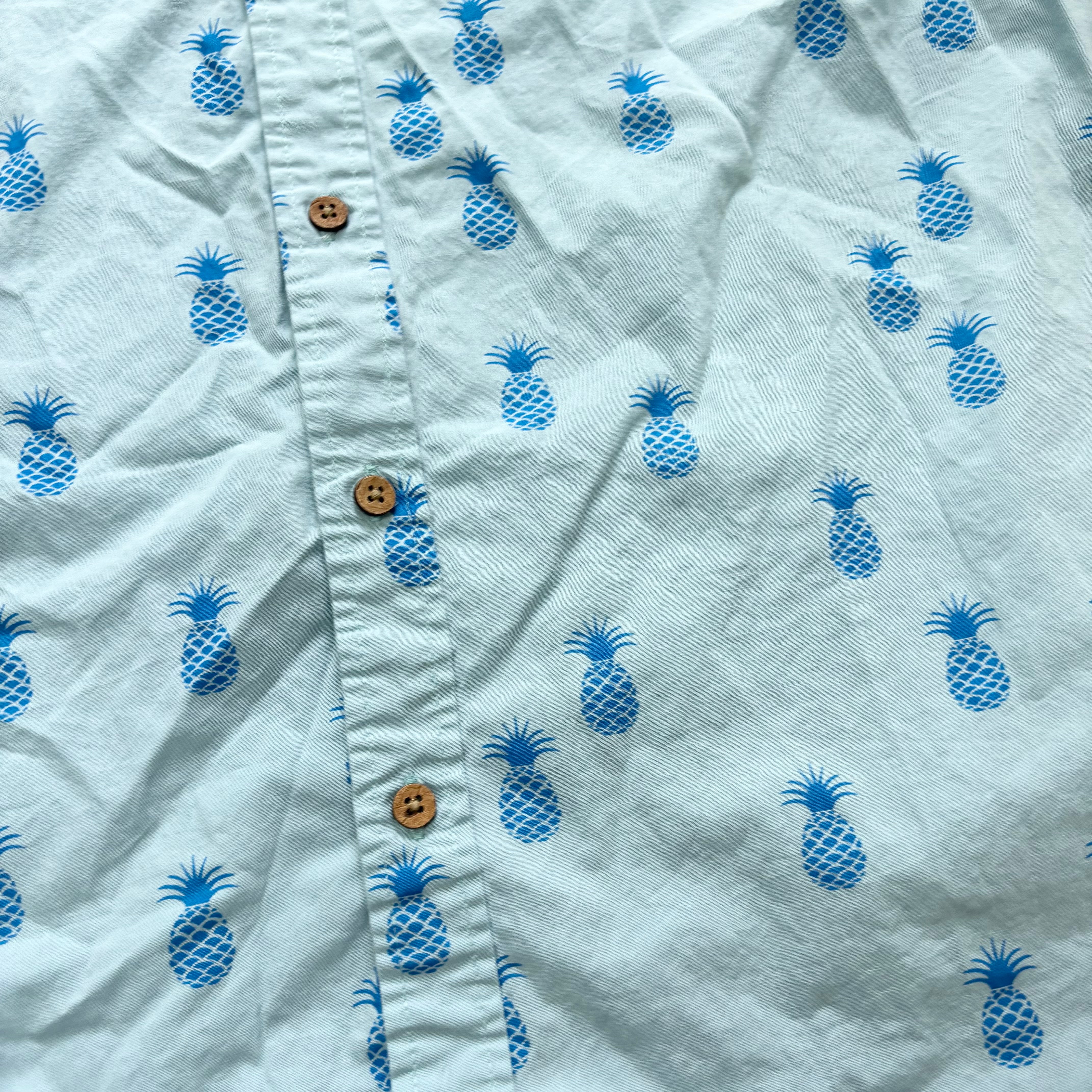 Hawaiian Shirt Mens Large Blue Floral Aloha Short Sleeve Cotton Funky (E)