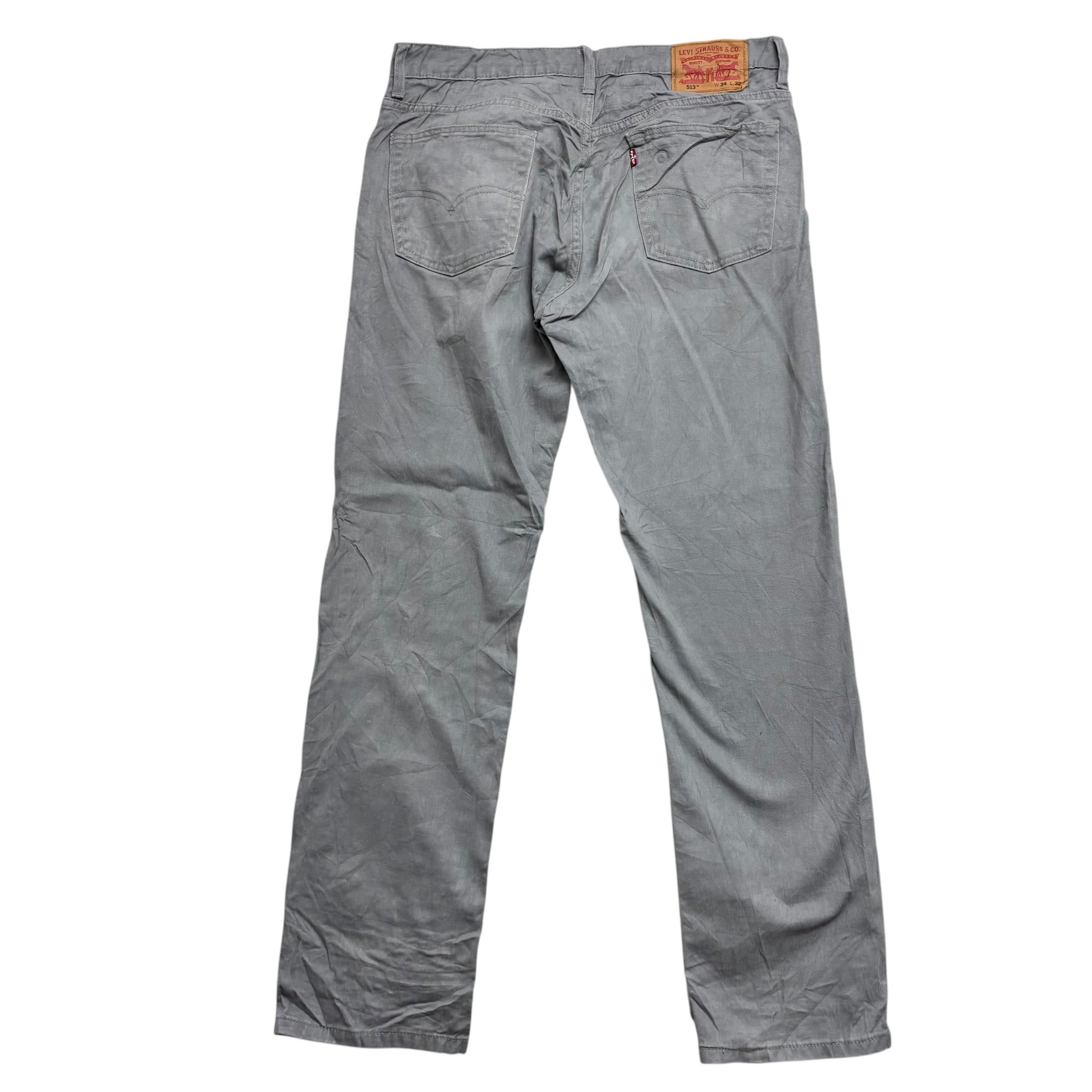 Levis 513 Jeans W34 L32 Mens Grey Slim Straight Fit Stretch Denim (E)