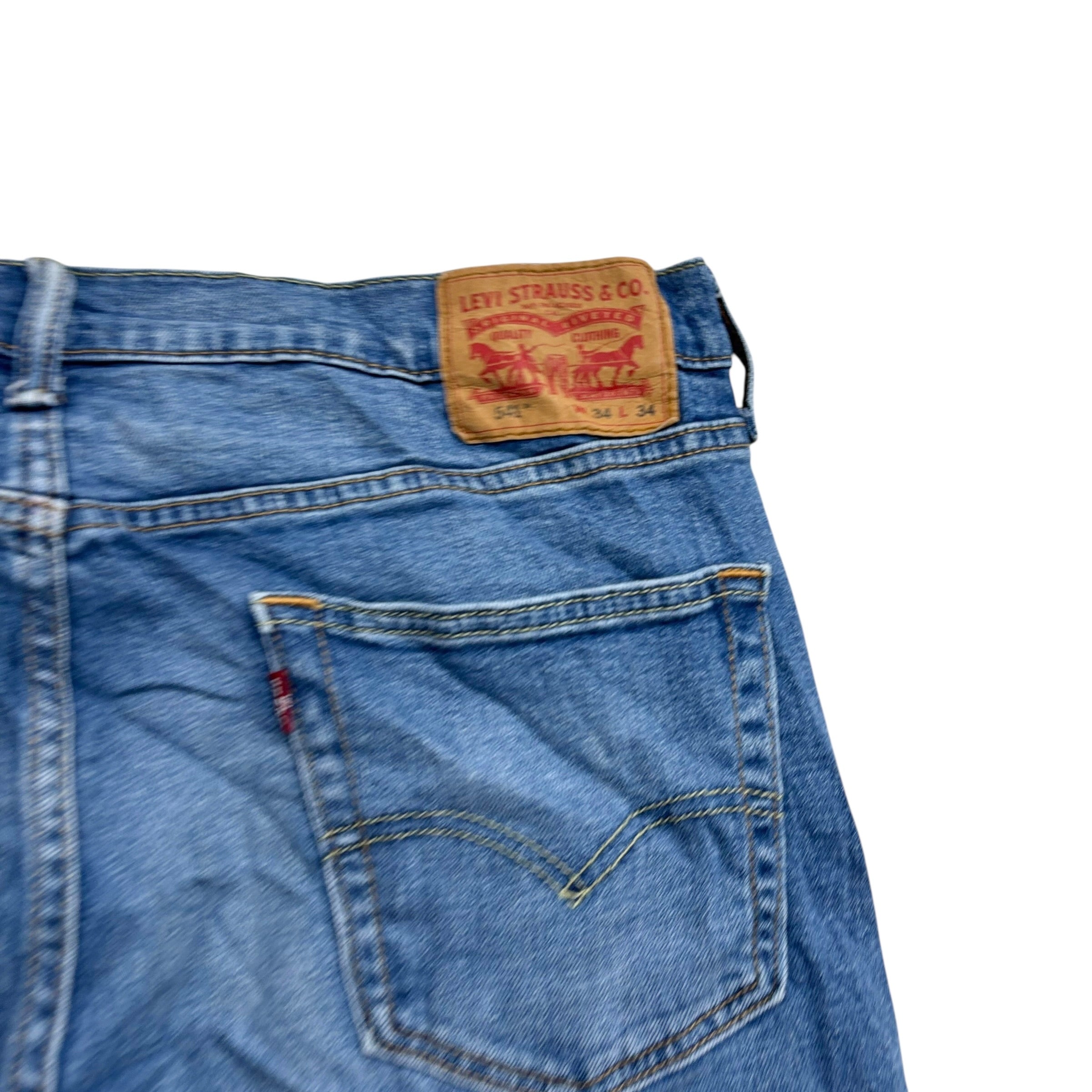 Levis 541 Jeans W34 L34 Mens Mid Blue Athletic Tapered Fit Stretch Denim (E)