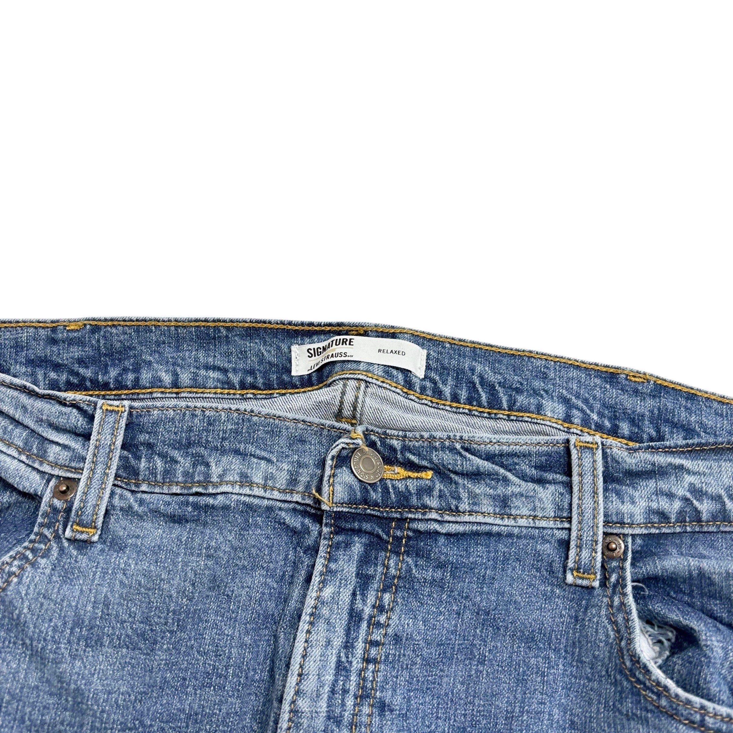 Levis Signature Jeans W42 L34 Mens Mid Blue Relaxed Straight Fit Stretch Denim