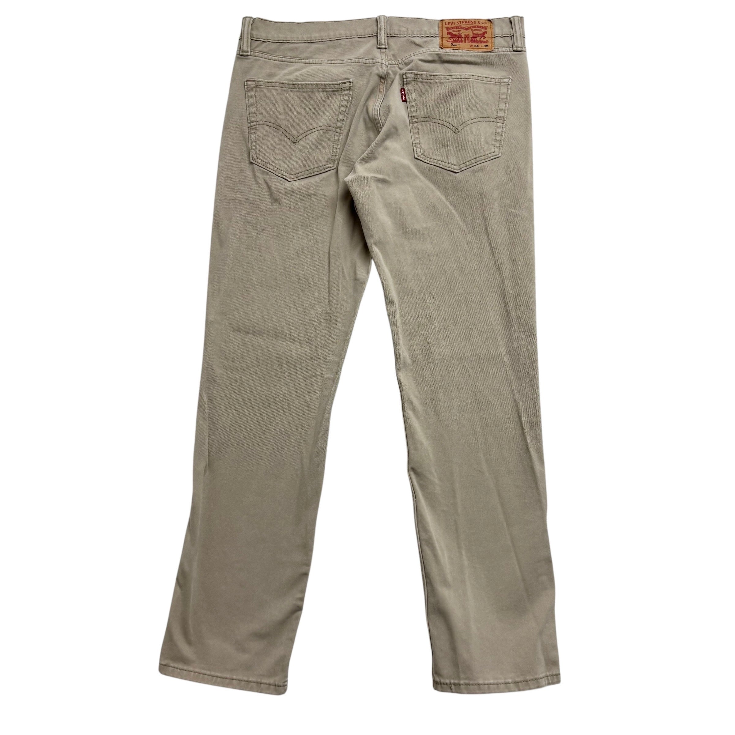 Levis 511 Jeans W34 L30 Mens Beige Slim Fit Stretch Denim (E)