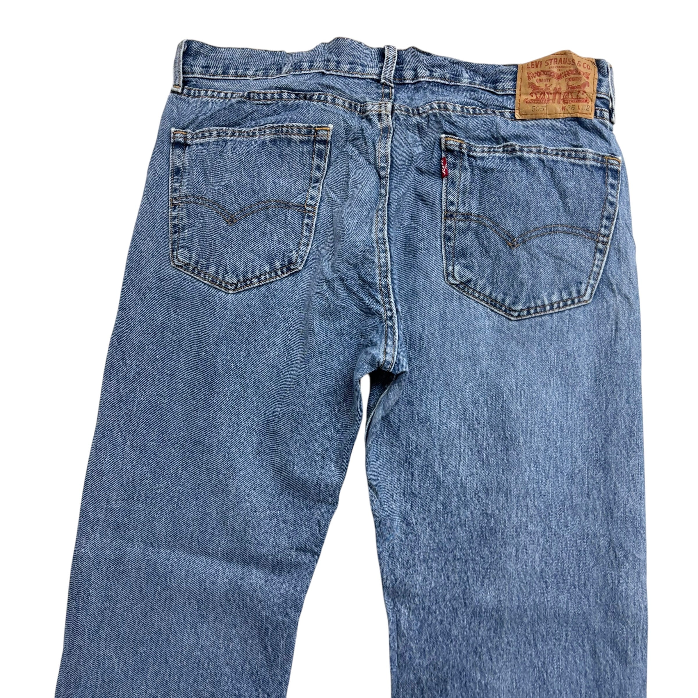 Levis 505 Jeans W36 L32 Mens Light Blue Regular Straight Fit Denim (E)