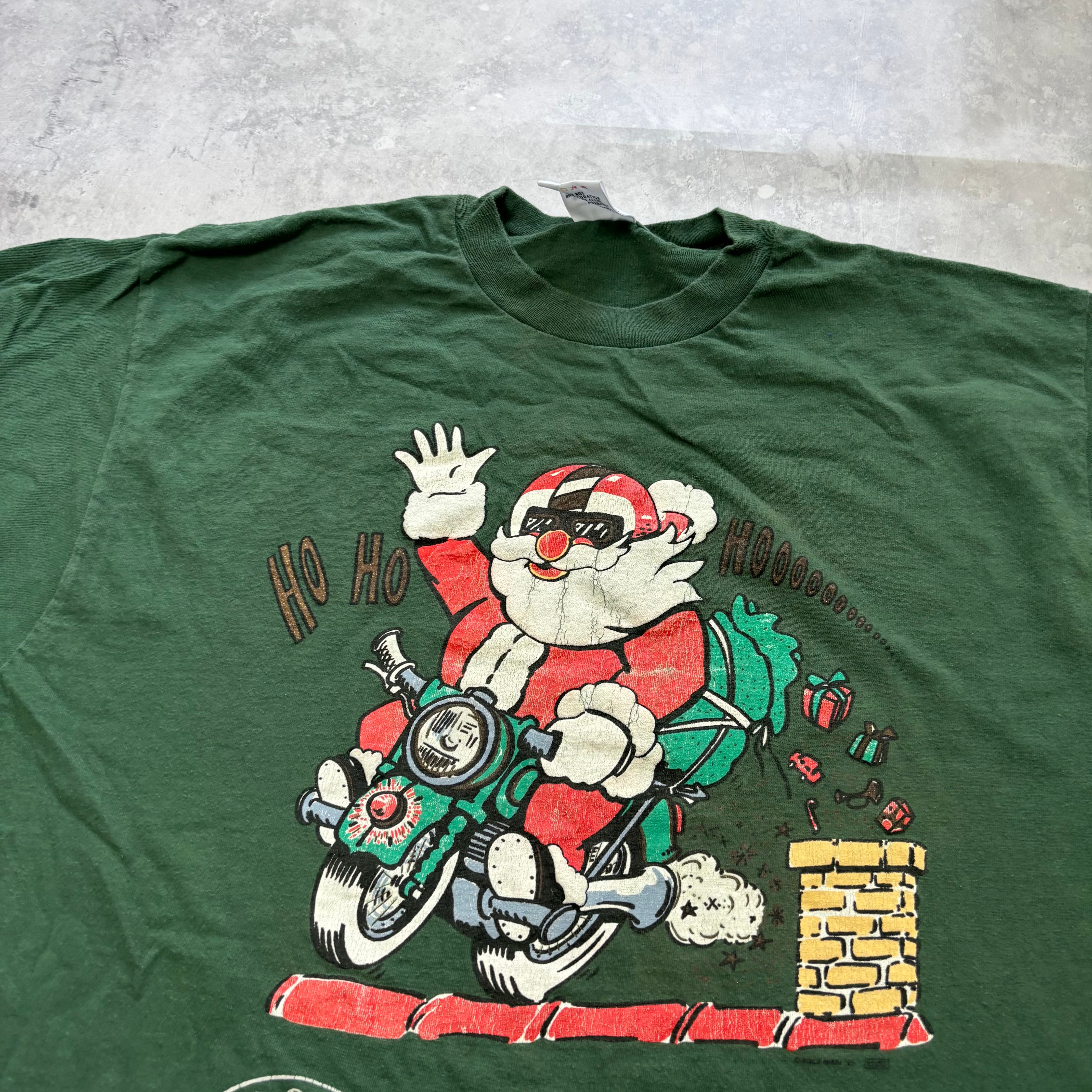 Vintage T Shirt Mens XL Green Graphic Print 90s Santa Xmas (E)
