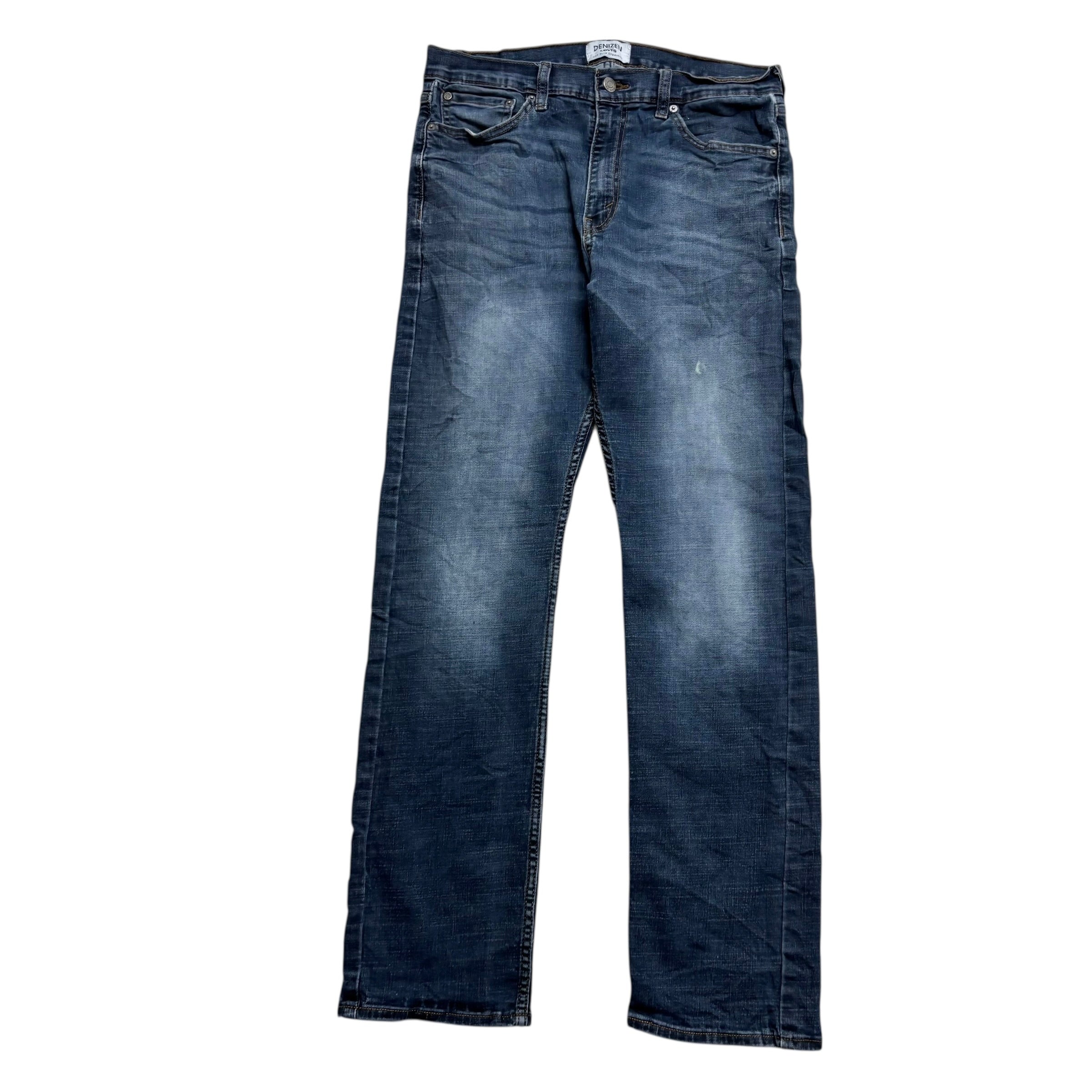 Levis Denizen Jeans W33 L32 Mens Mid Blue Slim Straight Fit Stretch Denim