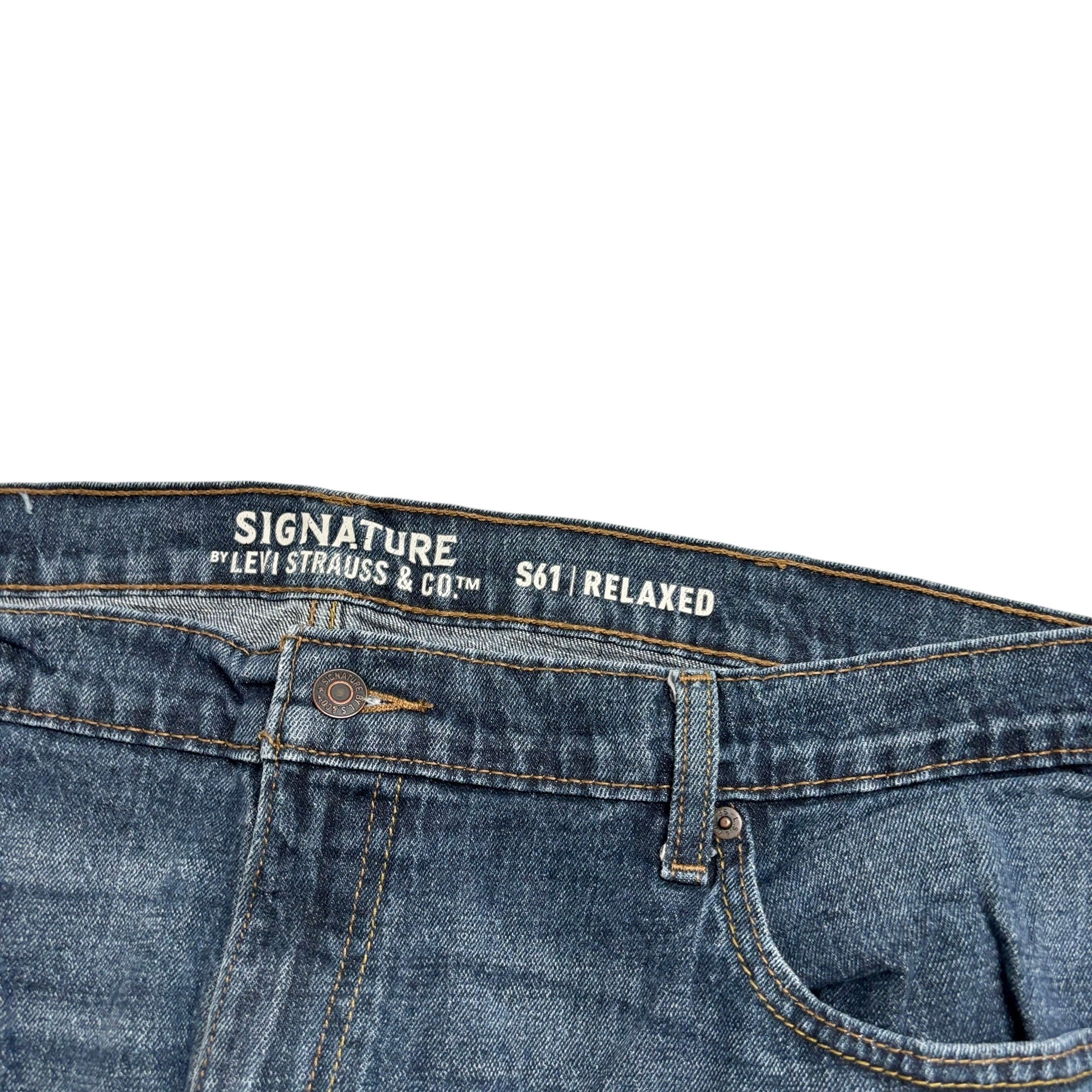 Levis Signature Jeans W42 L30 Mens Dark Blue Relaxed Straight Stretch Denim (E)