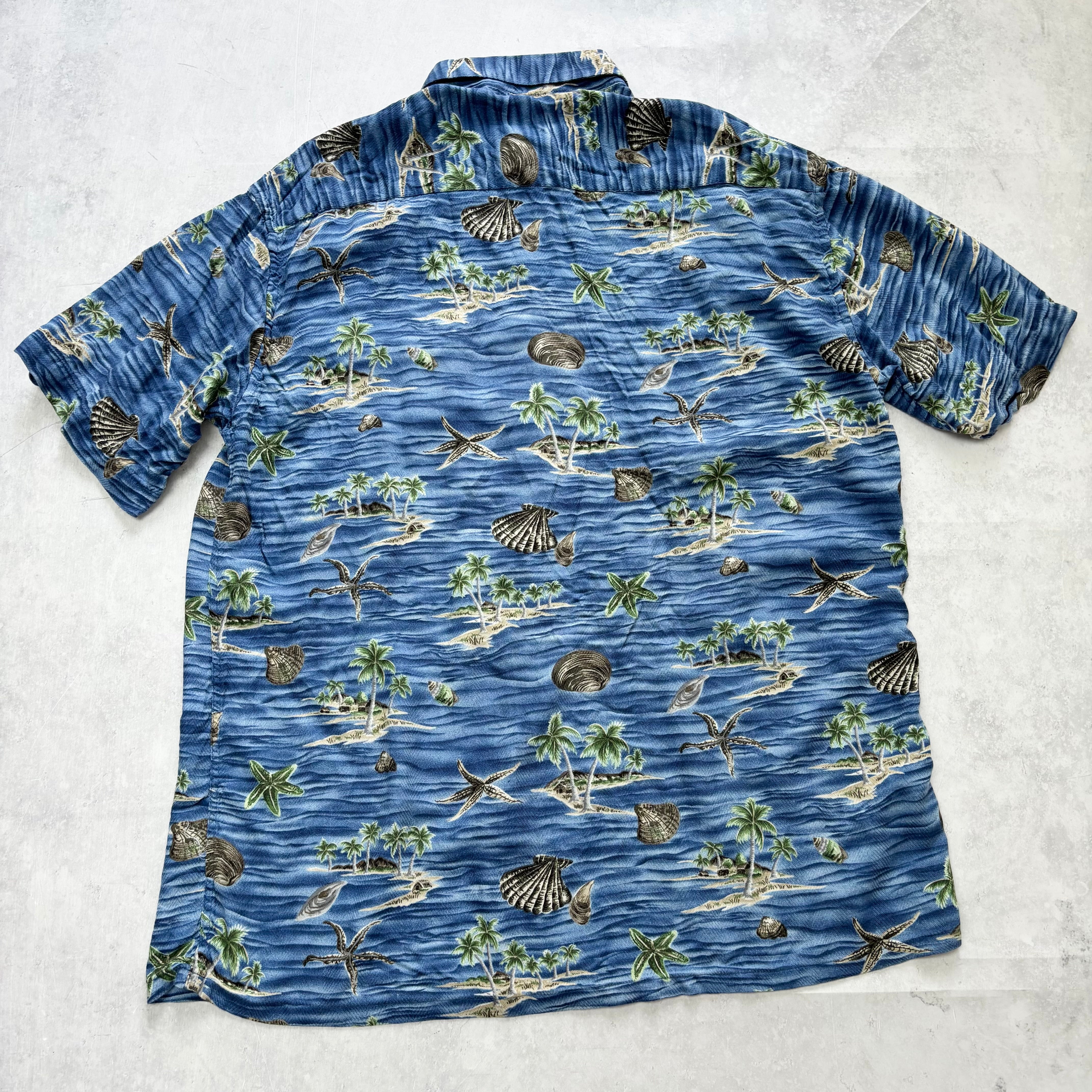 Vintage Hawaiian Shirt Mens Medium Blue Floral Aloha Short Sleeve Rayon (E)