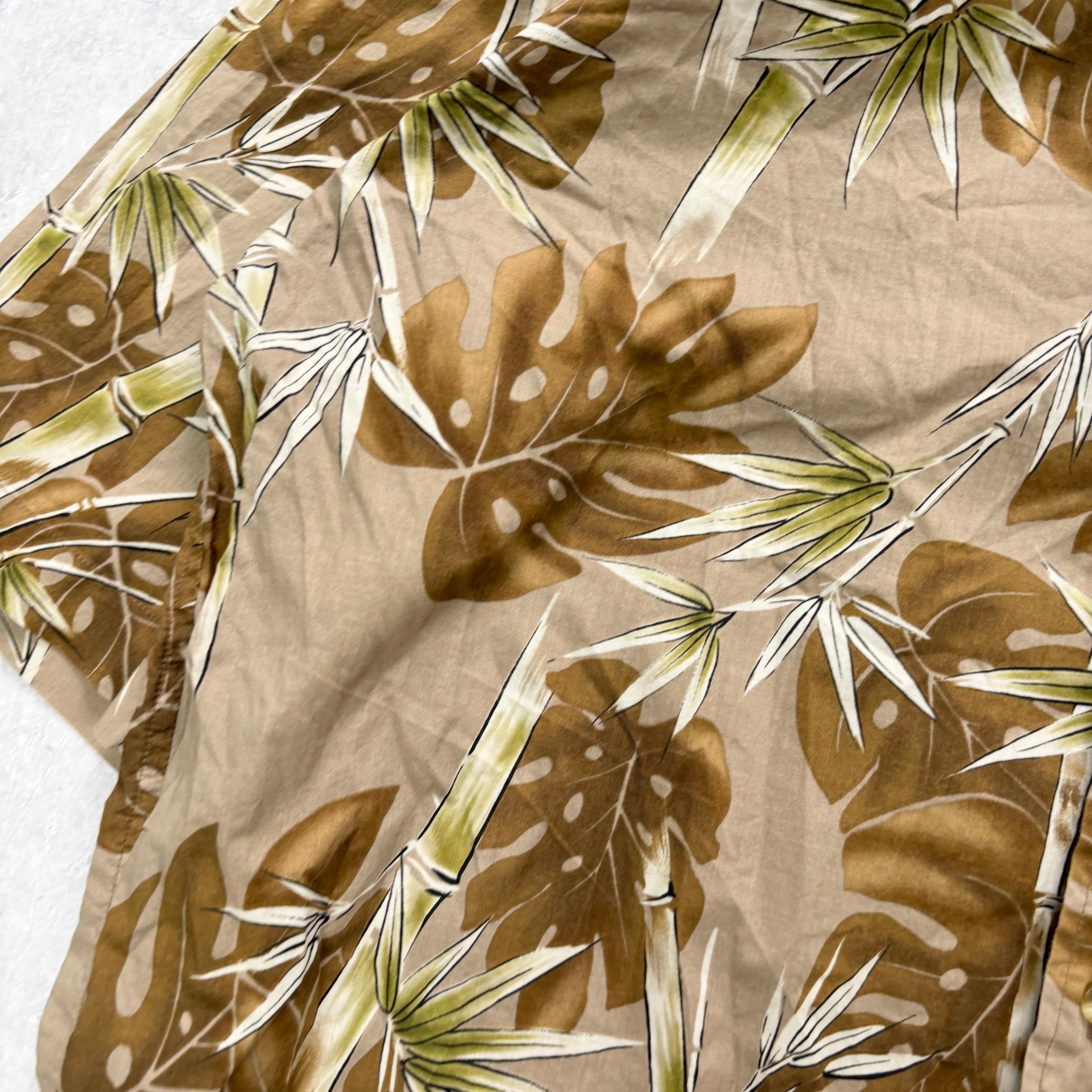 Hawaiian Shirt Mens Large Brown Aloha Short Sleeve Cotton Slim Fit (E)