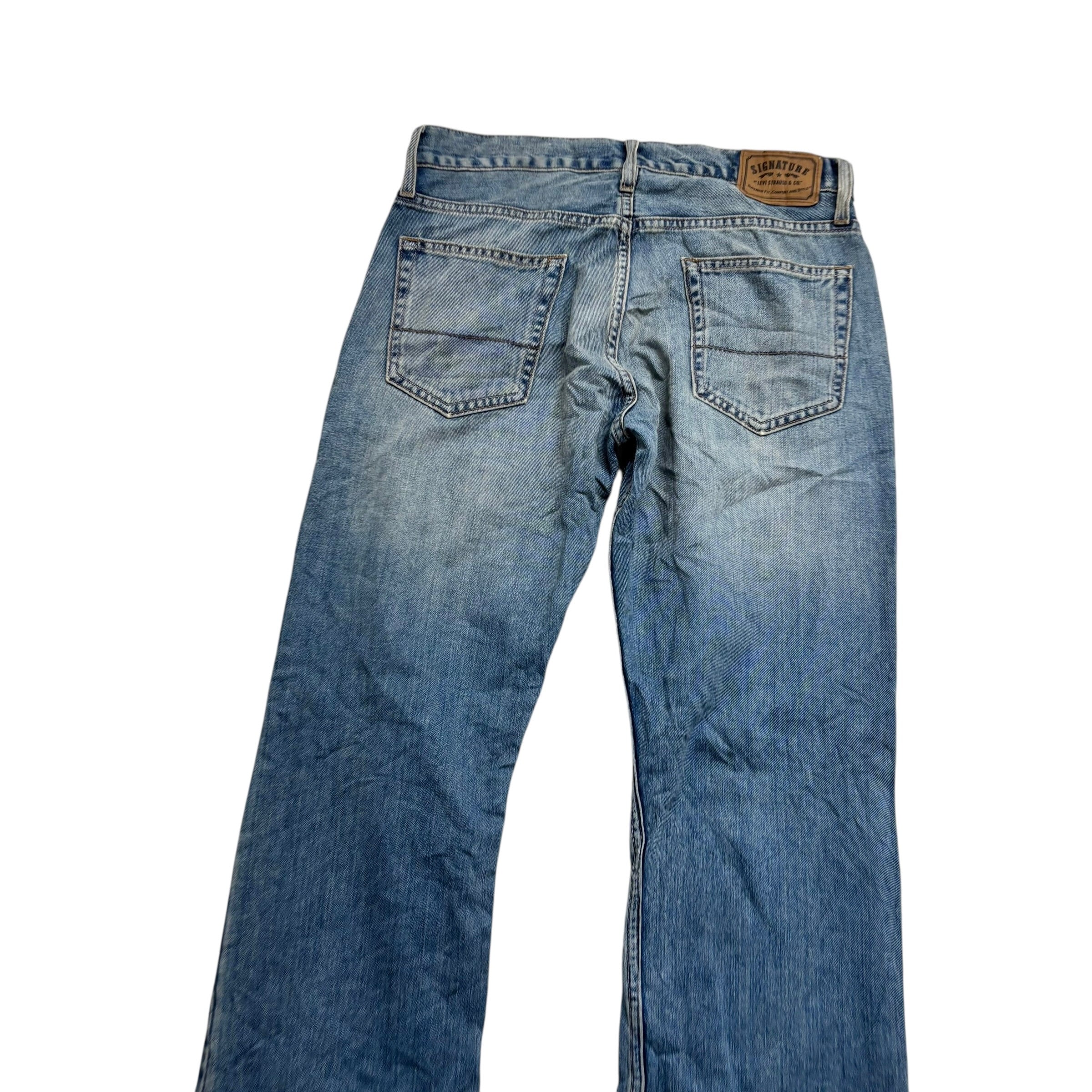 Levis Signature Jeans W32 L34 Mens Mid Blue Regular Bootcut Fit Denim (E)