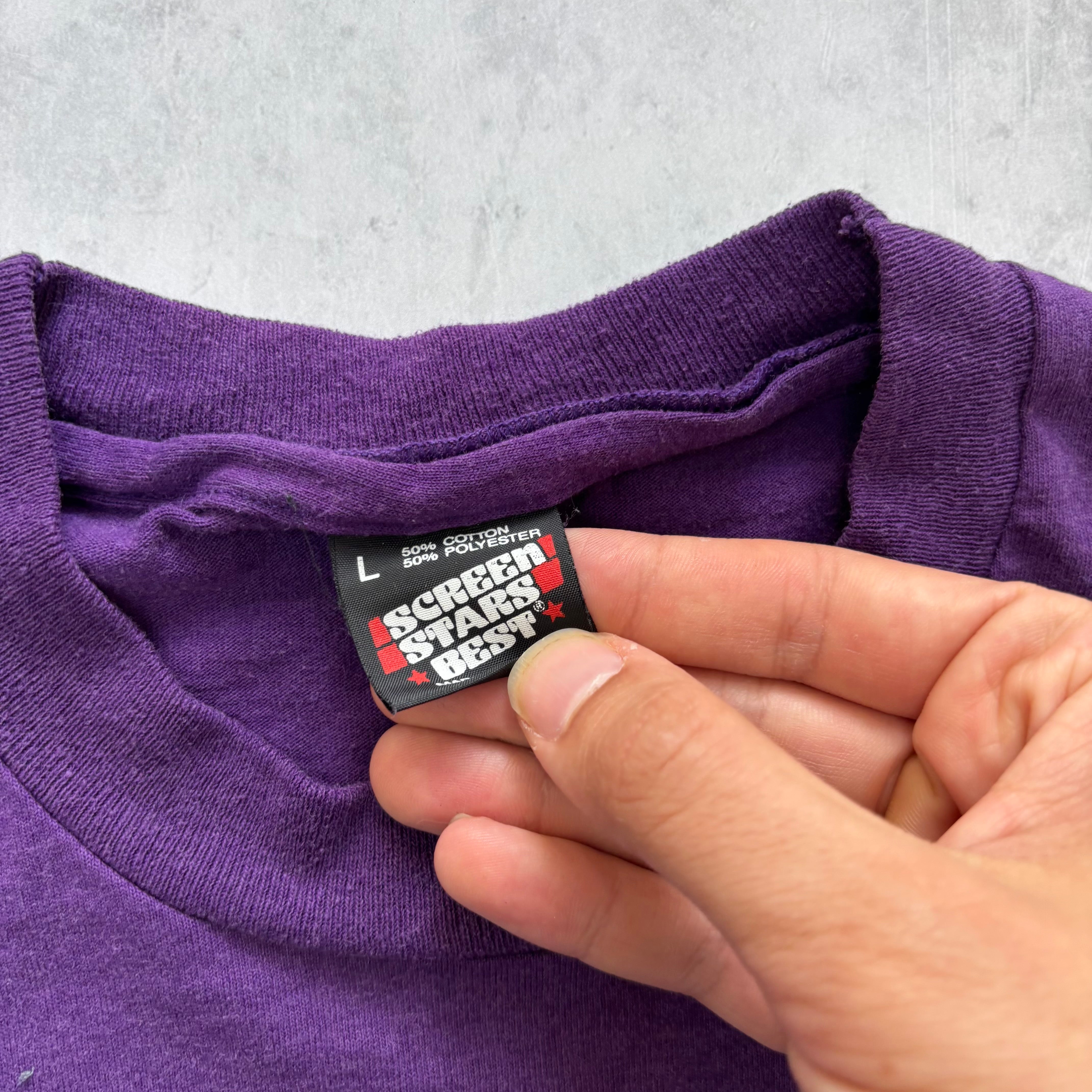 Vintage T Shirt Mens Large Purple Single Stitch Graphic Print 90s USA (E)