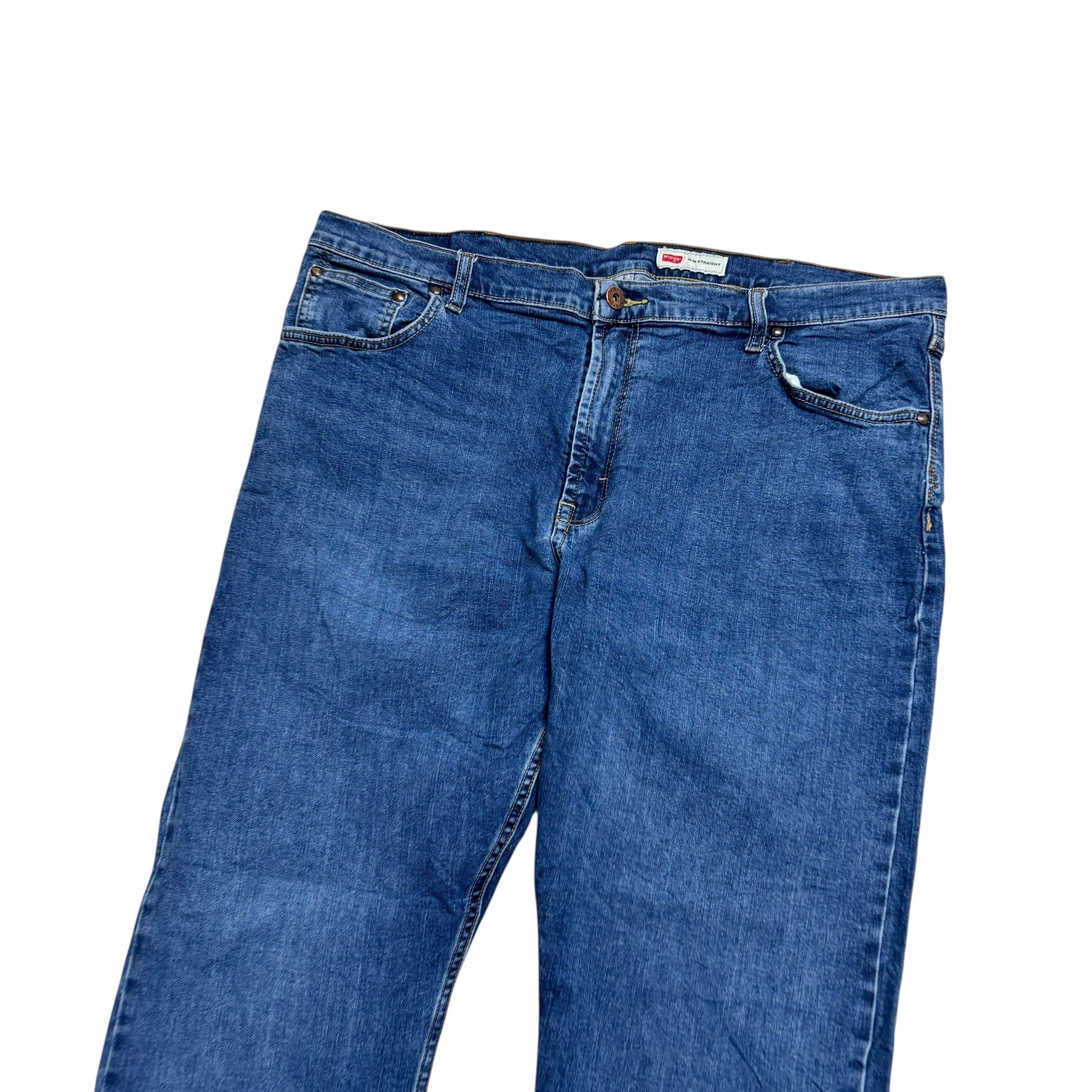 Wrangler Jeans W42 L30 Mens Mid Blue Slim Straight Fit Stretch Denim (E)