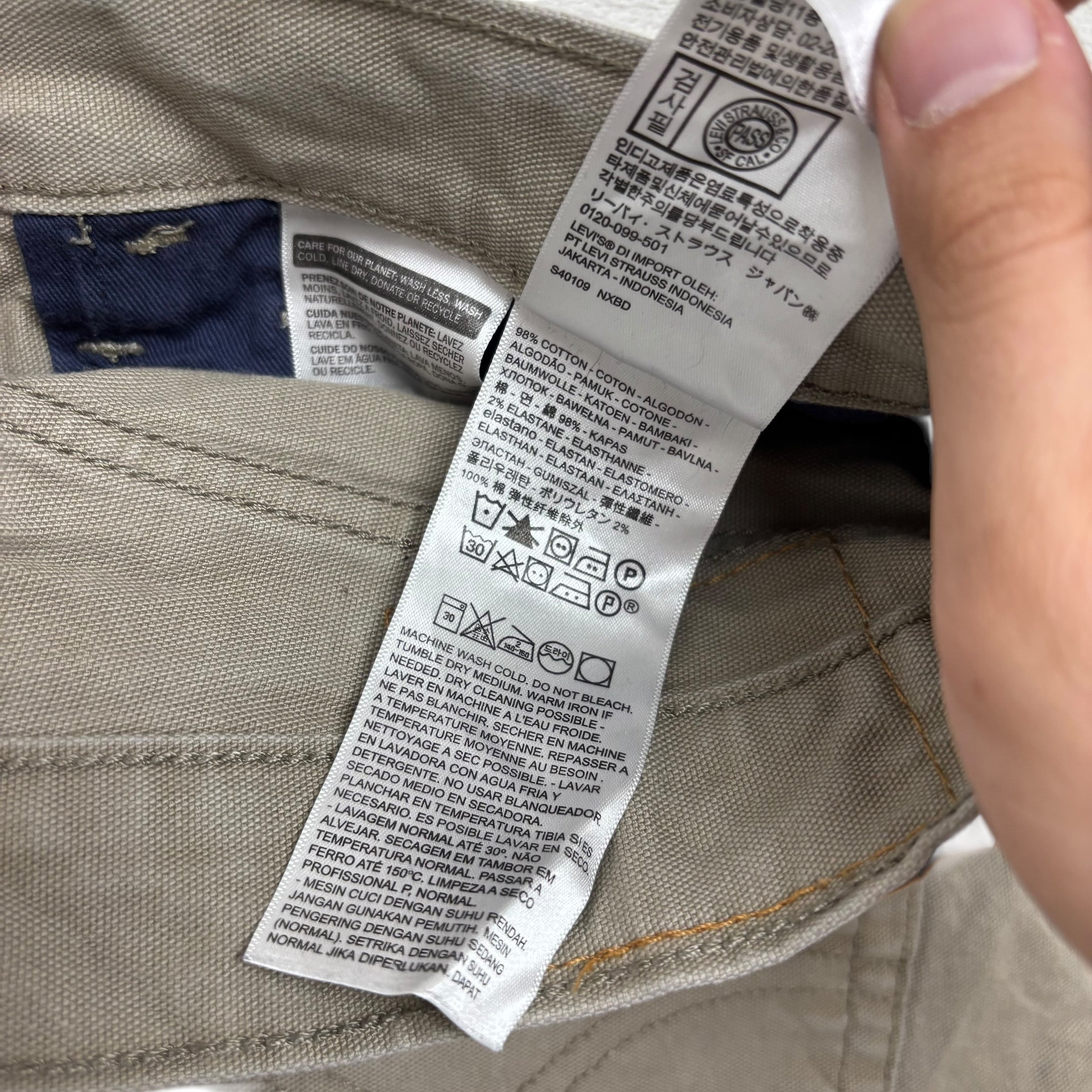 Levis Workwear Jeans W36 L34 Mens Beige Stone Regular Straight Fit Stretch Denim