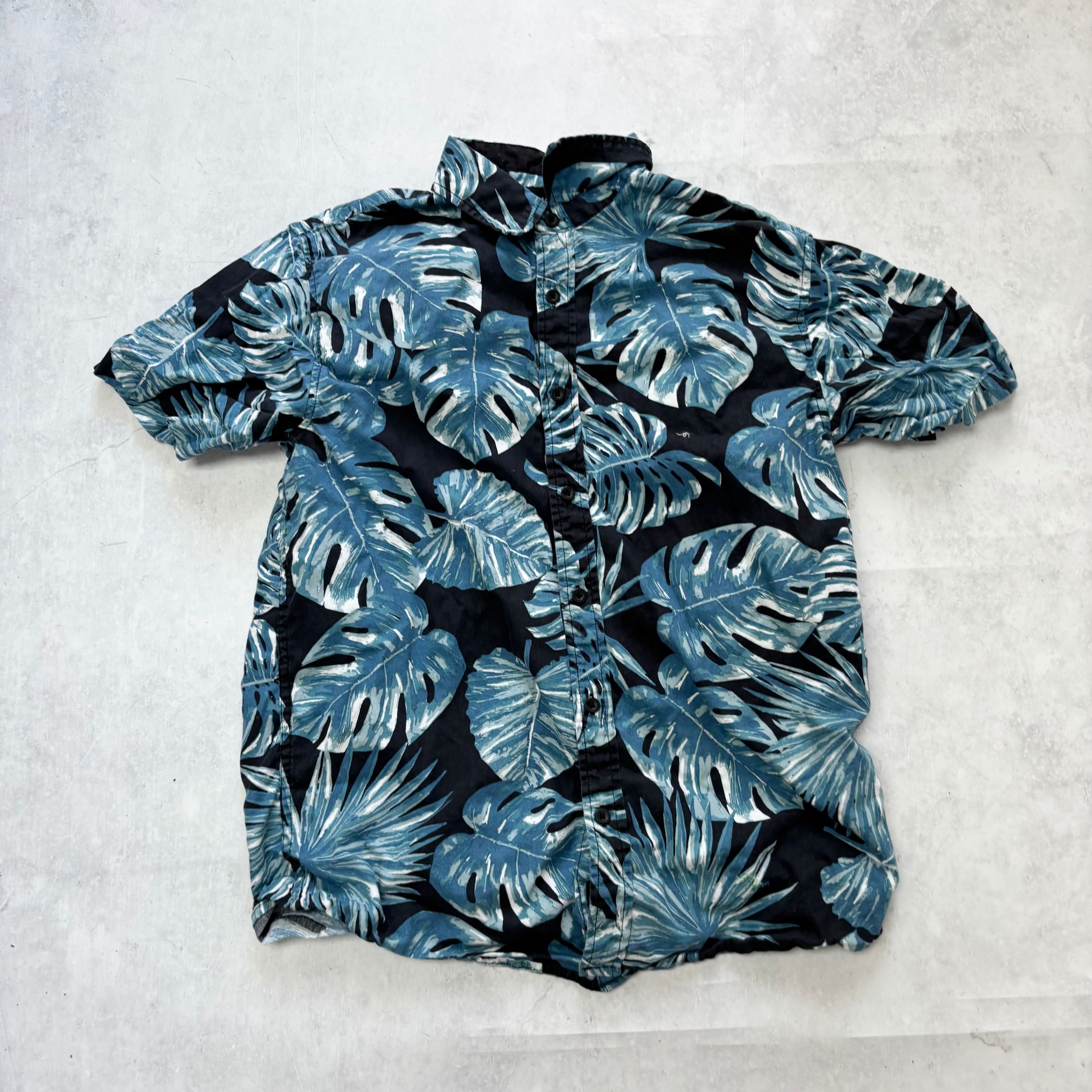 Hawaiian Shirt Mens XS Black Floral Aloha Short Sleeve Cotton (E)