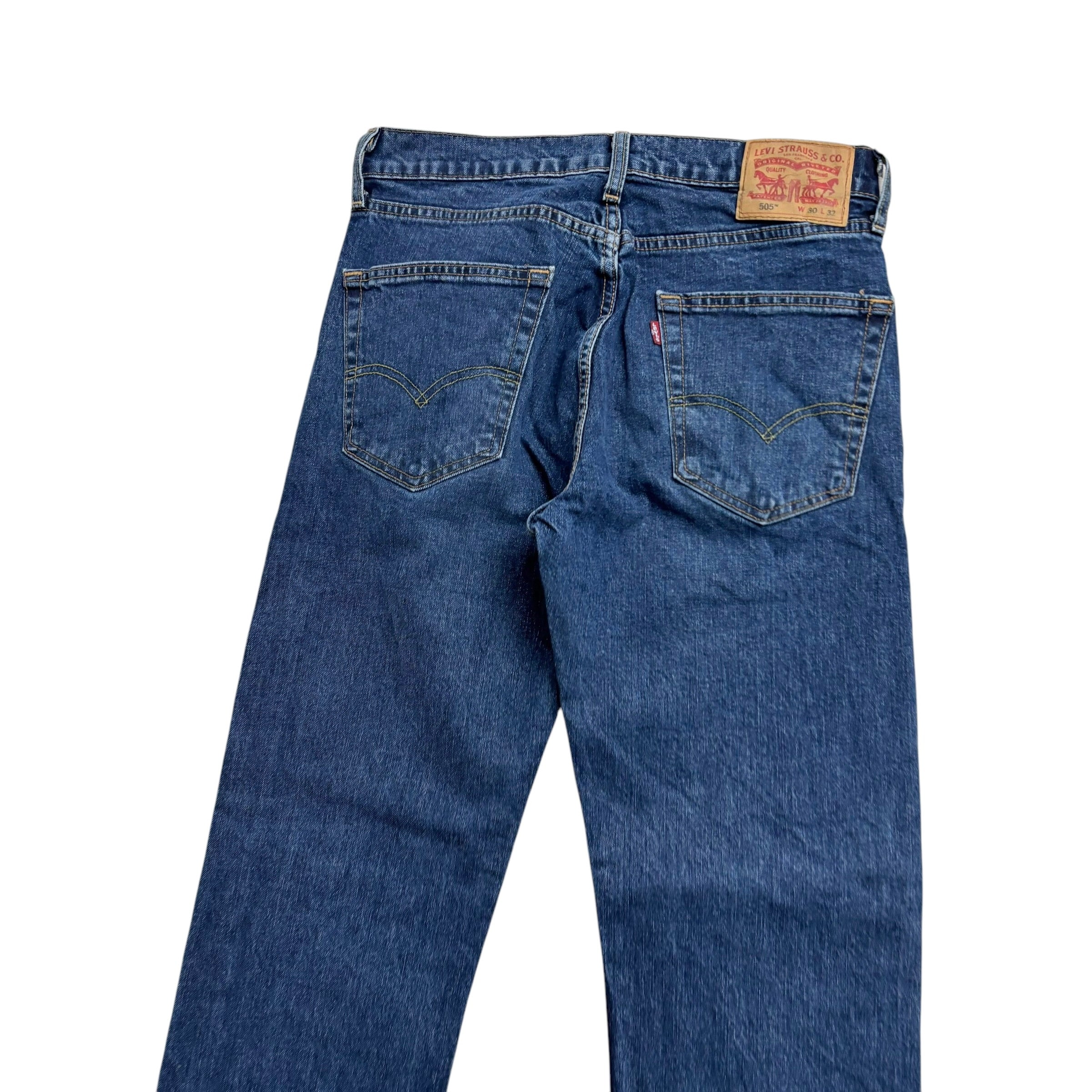 Levis 505 Jeans W30 L32 Mens Mid Blue Regular Straight Fit Stretch Denim