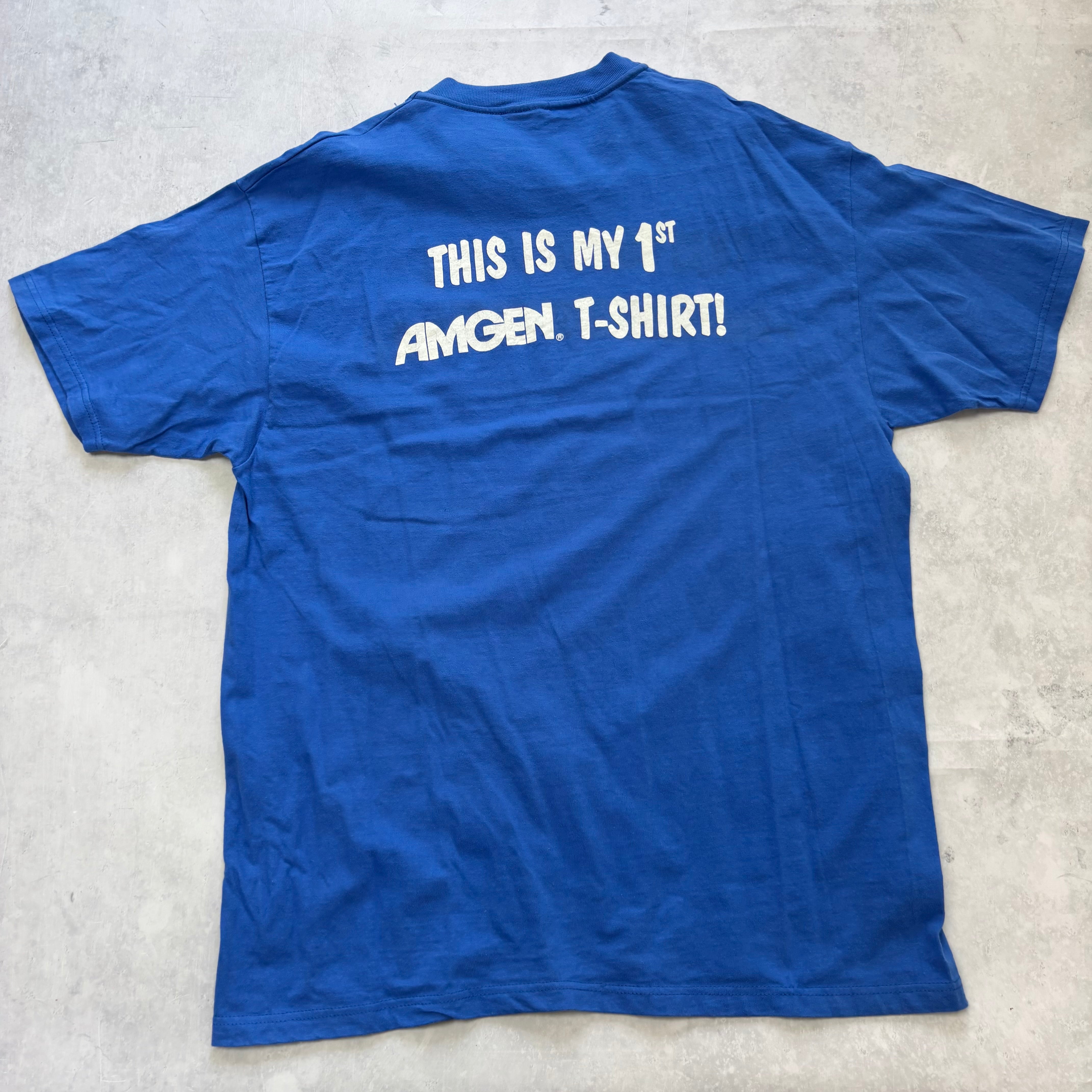 Vintage T Shirt Mens XL Blue Graphic Print 90s USA Amgen (E)