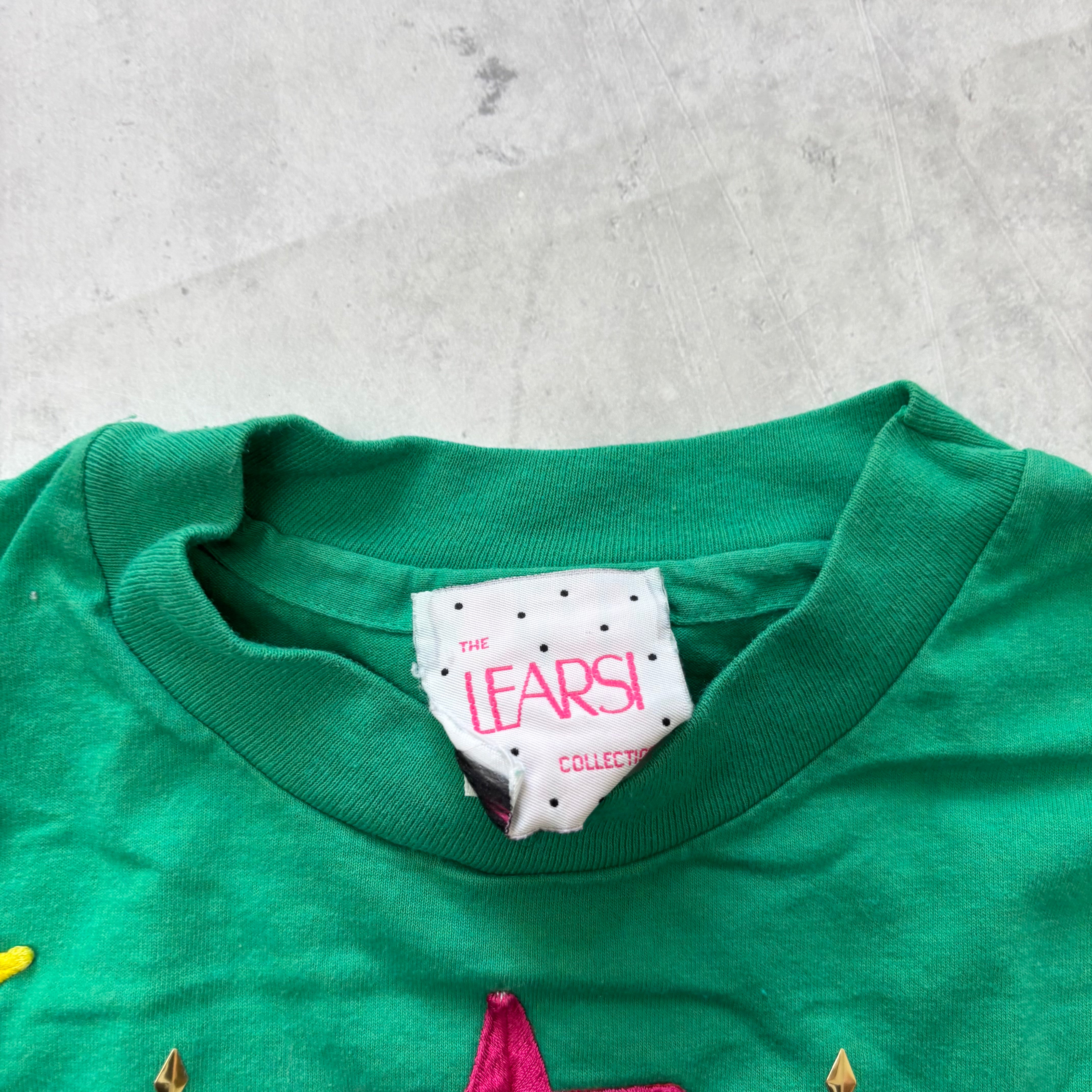 Vintage T Shirt Mens Medium Green Single Stitch Graphic Print 90s Stars (E)