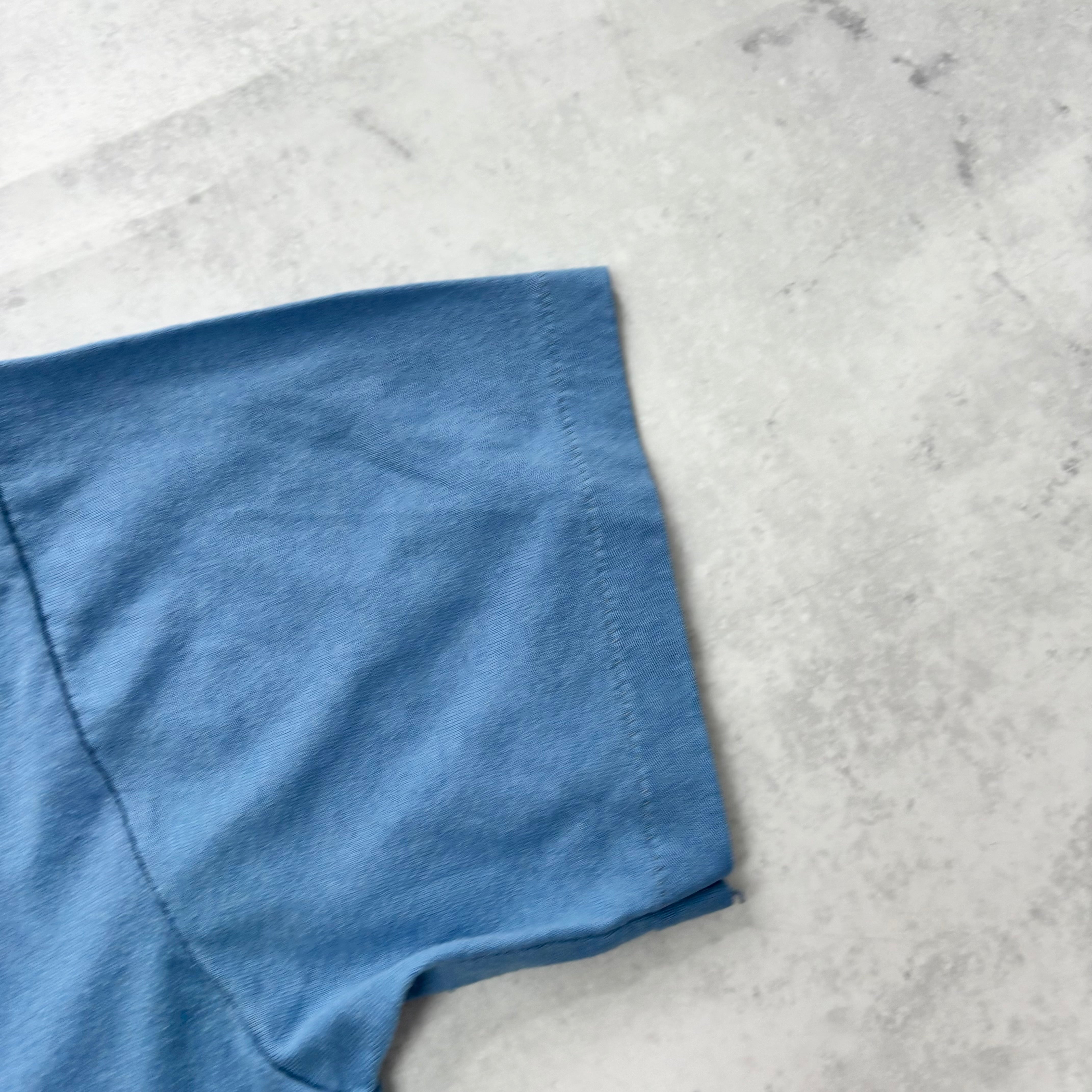Vintage T Shirt Mens Medium Blue Single Stitch Graphic Print 90s (F)