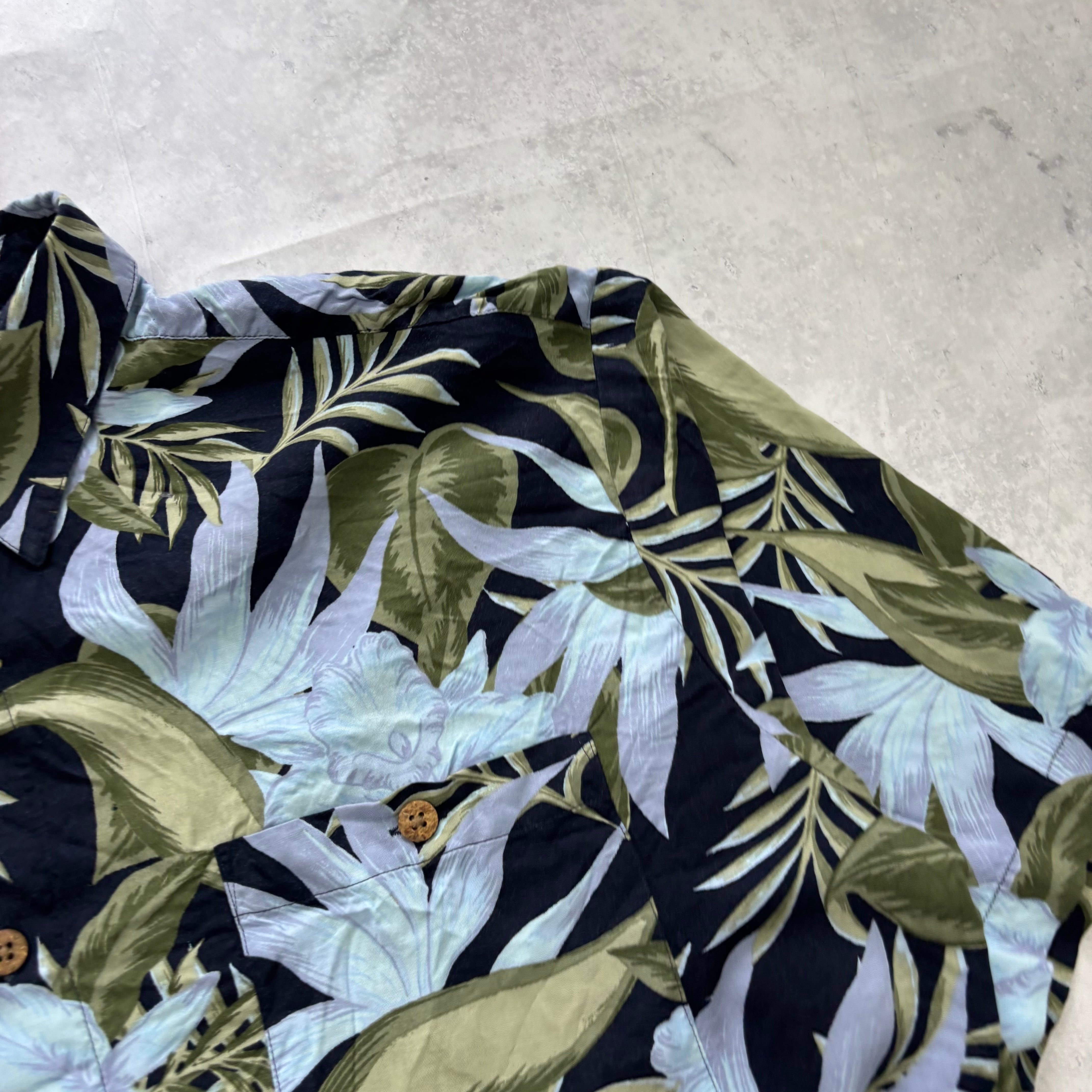 Vintage Hawaiian Shirt Mens XL Blue Floral Aloha Short Sleeve Rayon (E)