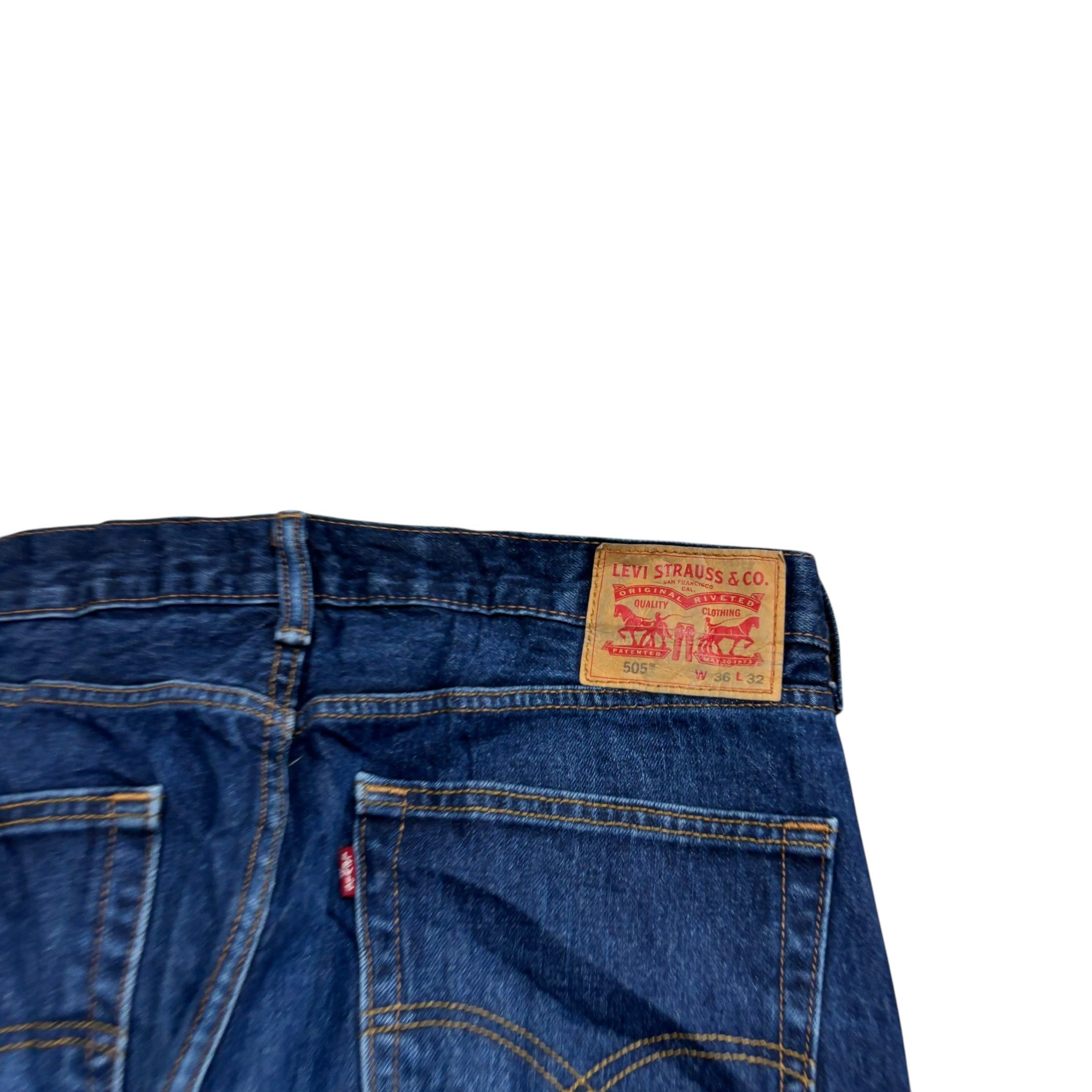 Levis 505 Jeans W36 L32 Mens Dark Blue Regular Straight Fit Denim (E)