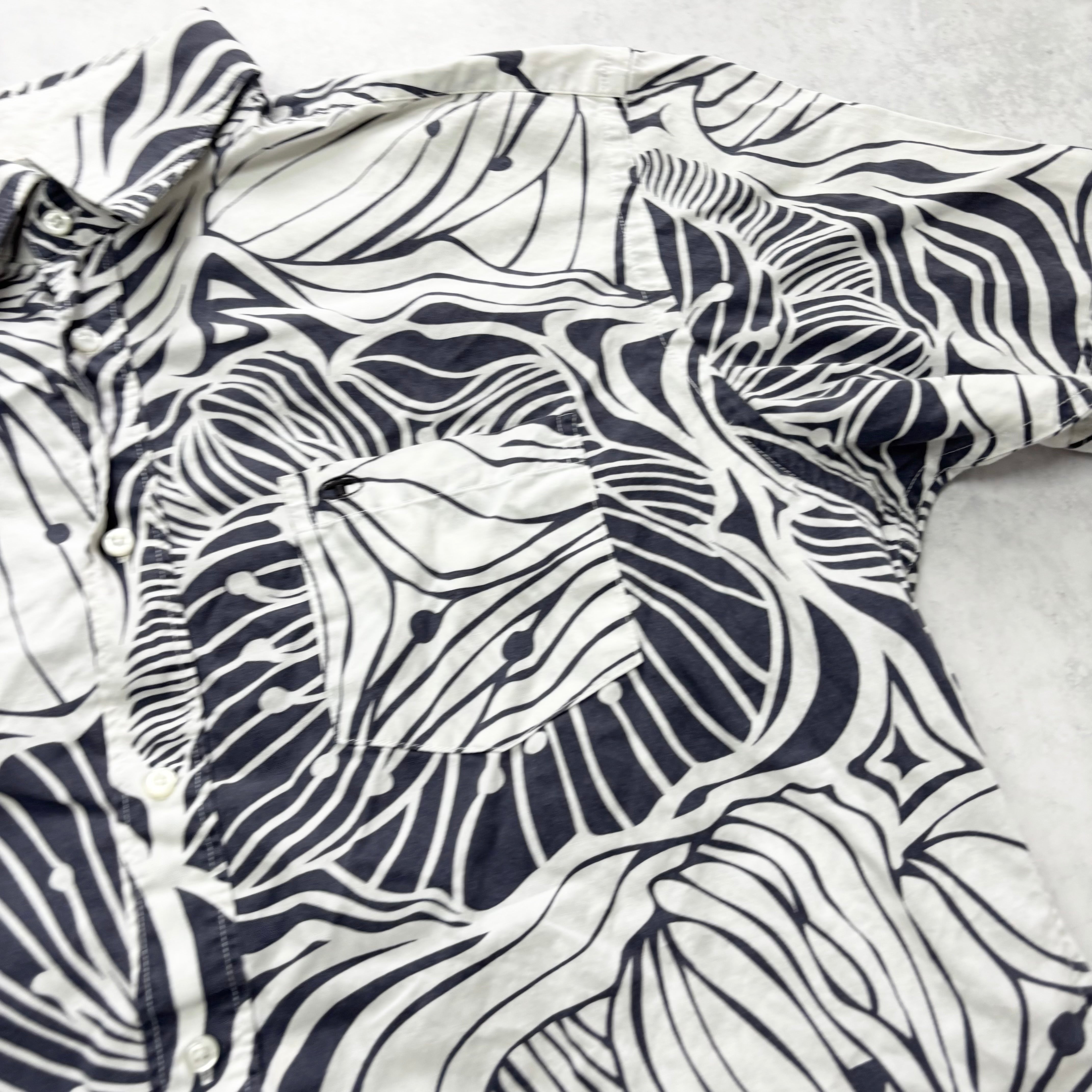 Hawaiian Shirt Mens Medium White Blue Floral Aloha Short Sleeve Cotton (E)