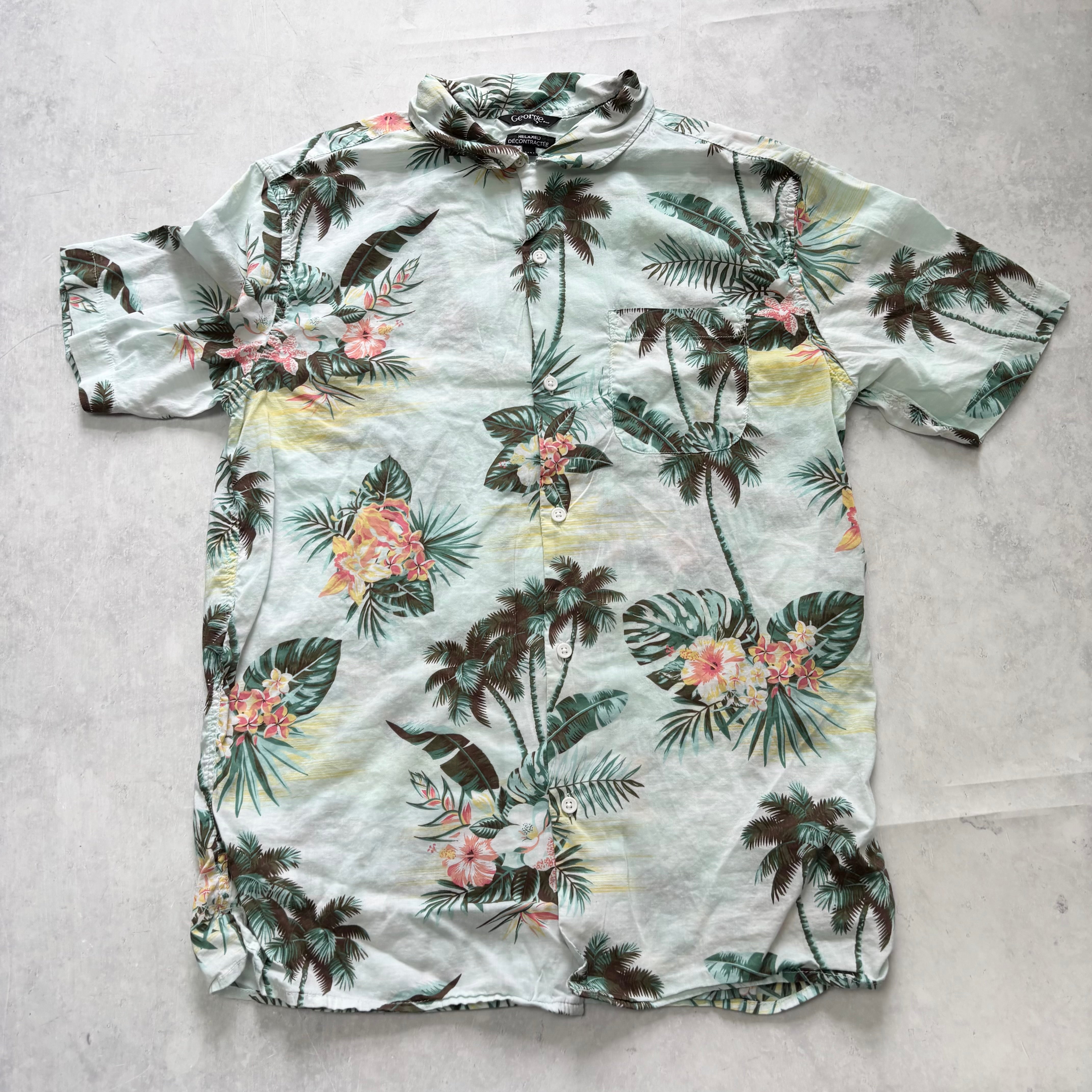 Vintage Hawaiian Shirt Mens Medium Green Floral Aloha Short Sleeve