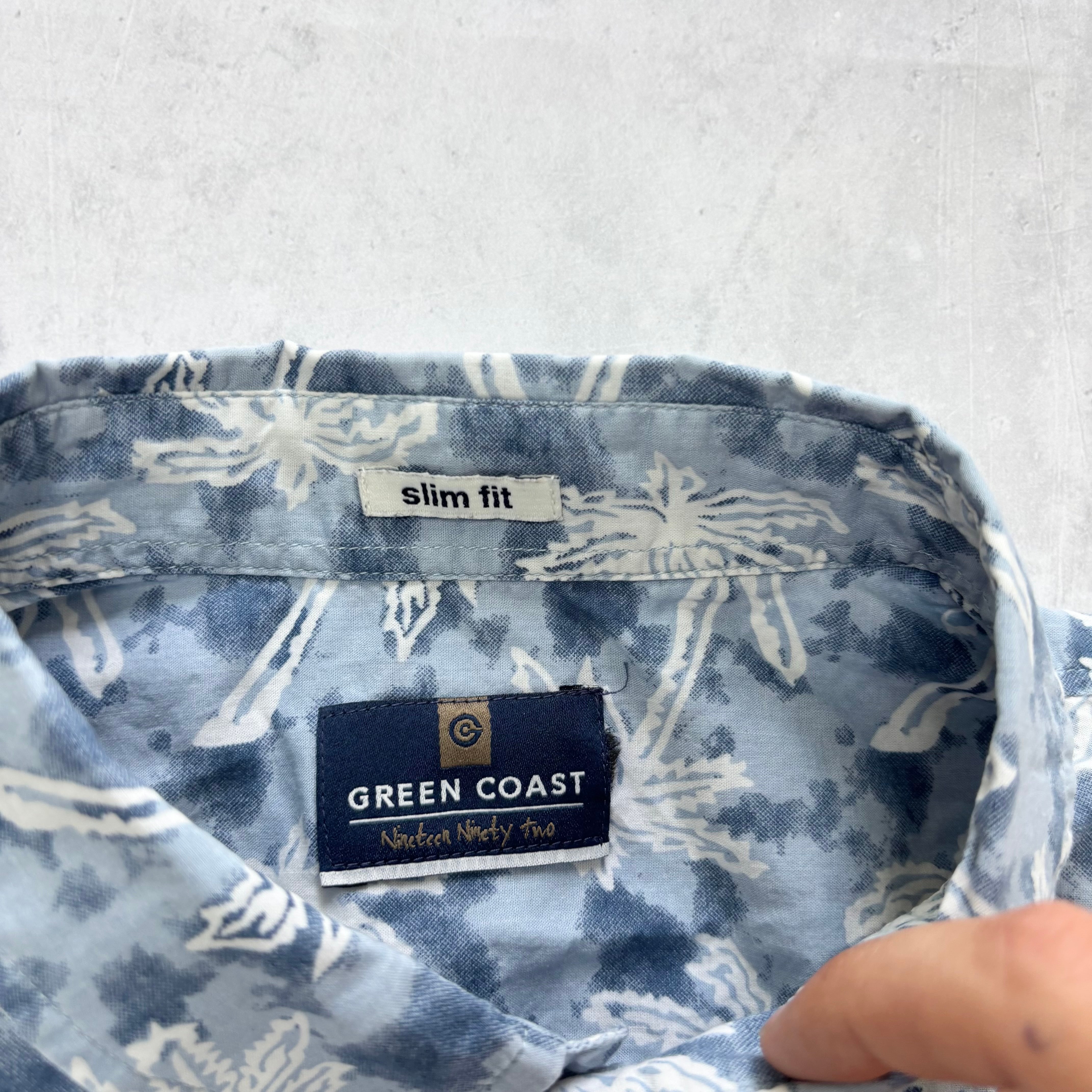 Hawaiian Shirt Mens Large Blue Aloha Floral Short Sleeve Cotton Slim Fit (E)