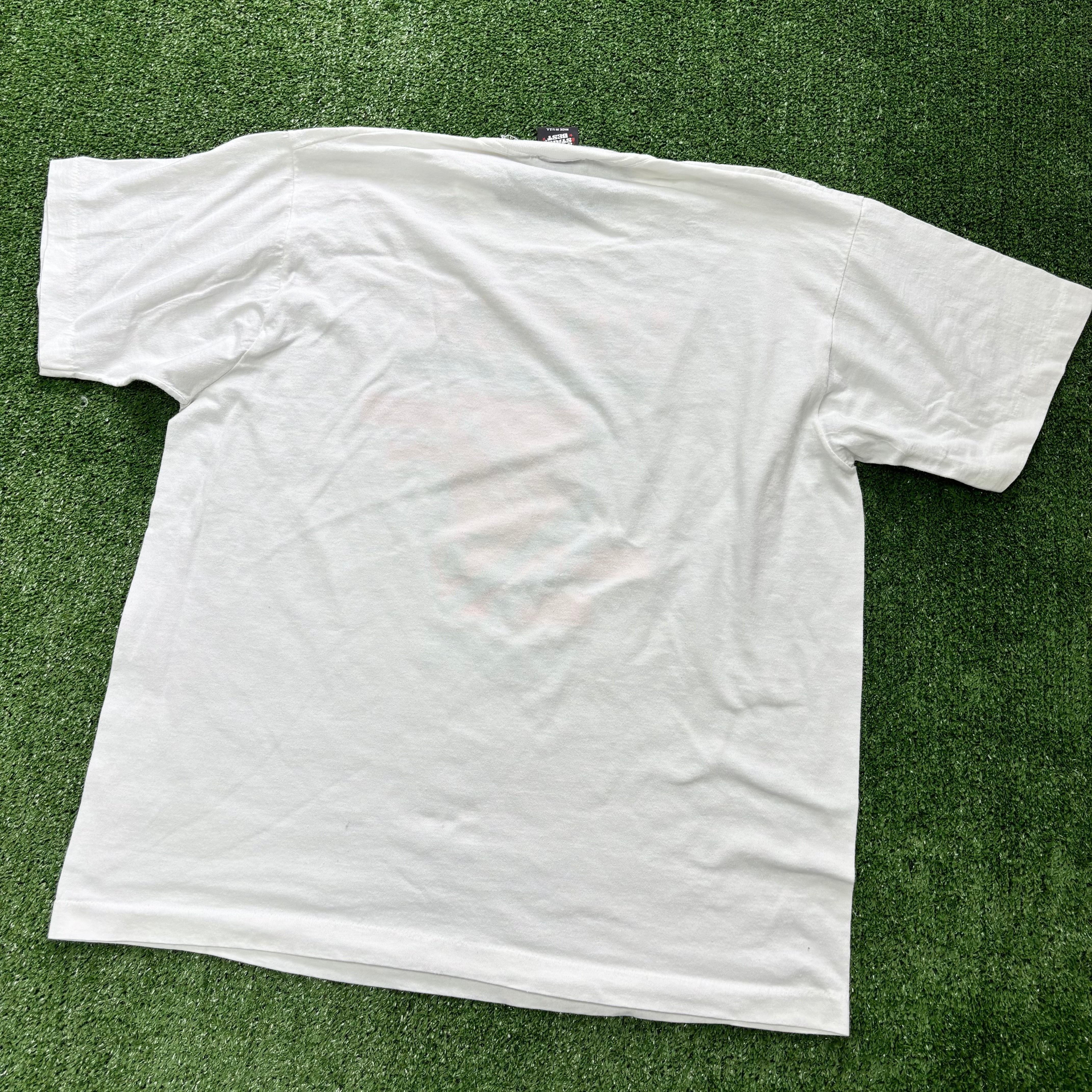 Vintage T Shirt Mens Medium White Single Stitch Graphic Print 90s USA Sports